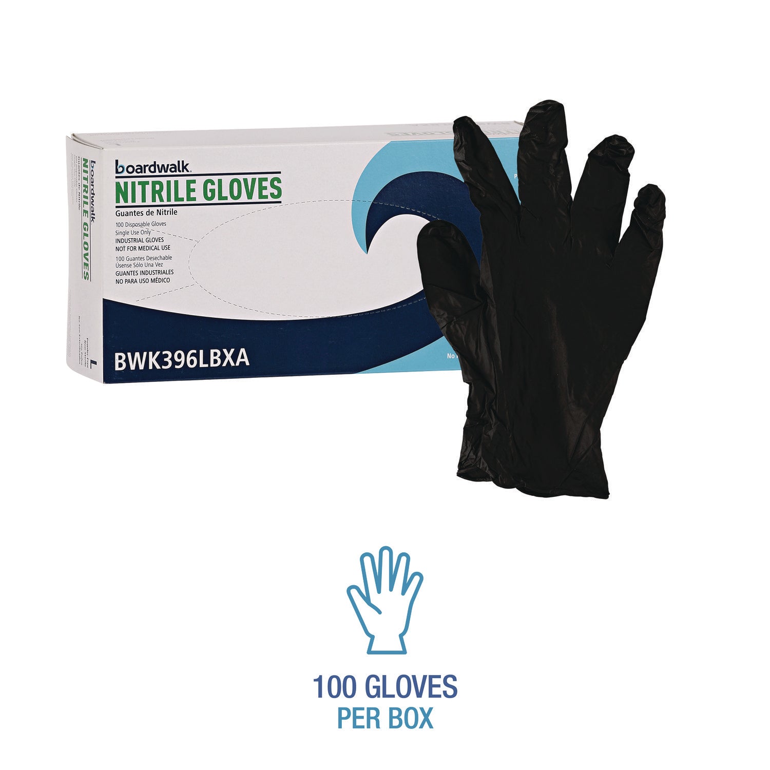 Disposable General-Purpose Powder-Free Nitrile Gloves, Large, Black, 4.4 mil, 100/Box, 10 Boxes/Carton