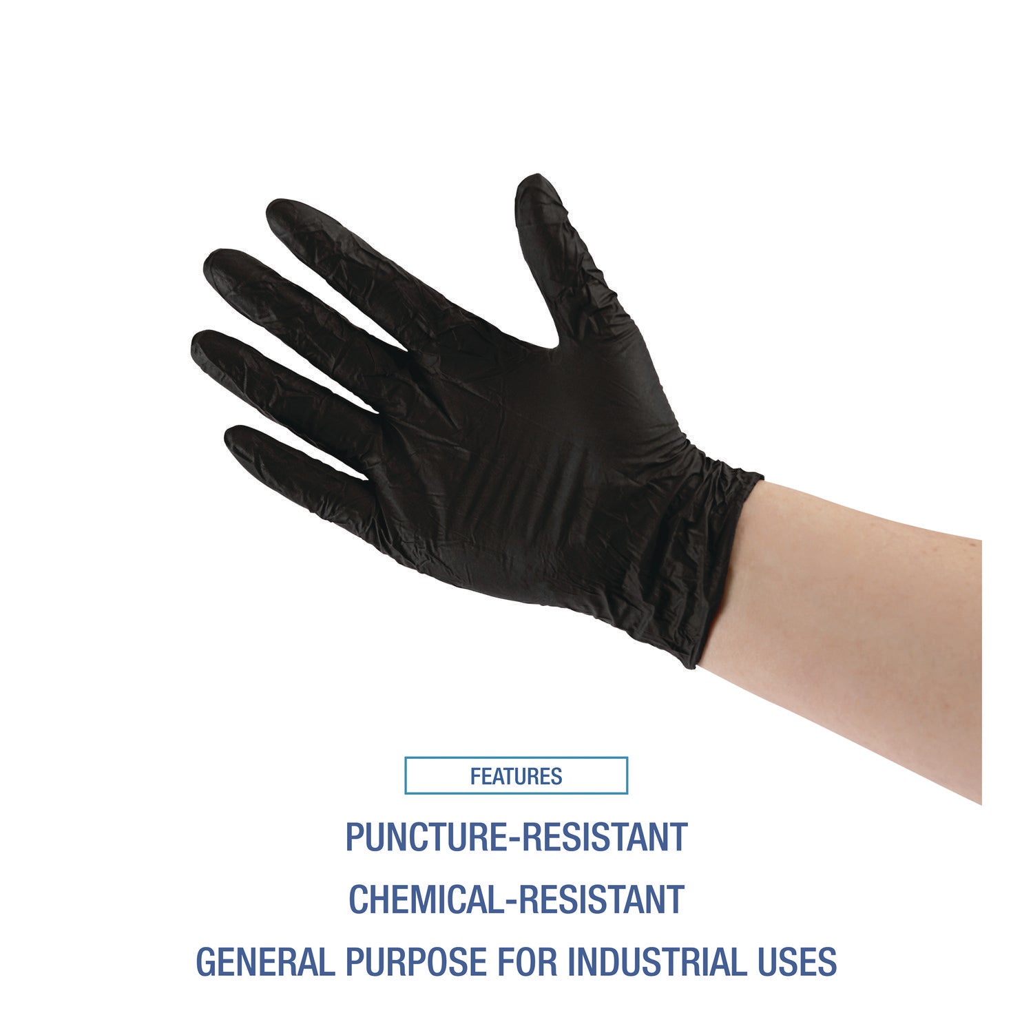 Disposable General-Purpose Powder-Free Nitrile Gloves, Medium, Black, 4.4 mil, 100/Box