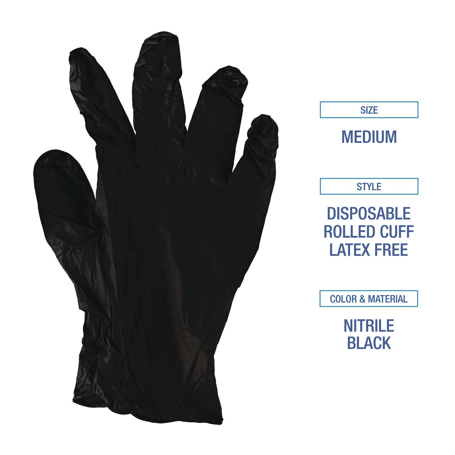 Disposable General-Purpose Powder-Free Nitrile Gloves, Medium, Black, 4.4 mil, 100/Box, 10 Boxes/Carton