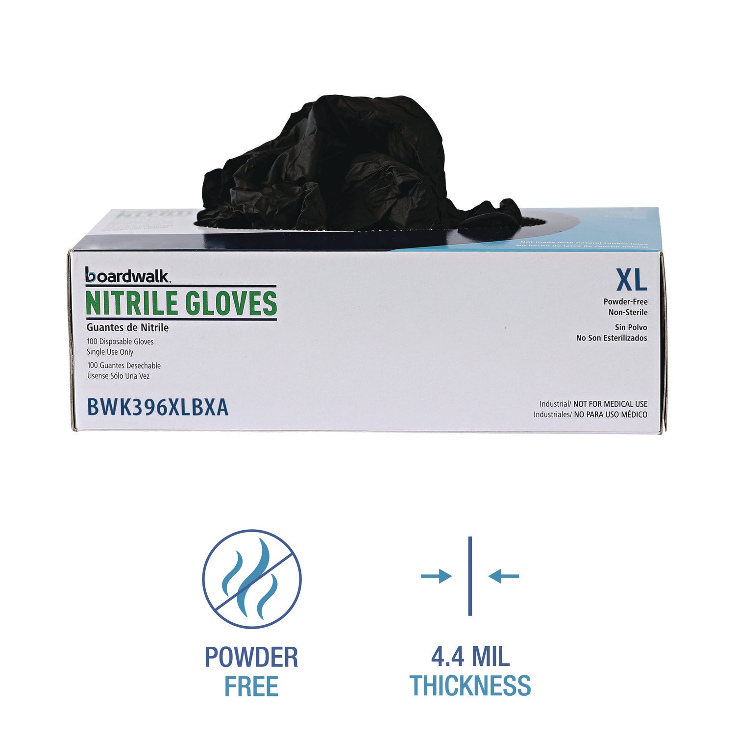 Disposable General-Purpose Powder-Free Nitrile Gloves, X-Large, Black, 4.4 mil, 100/Box, 10 Boxes/Carton