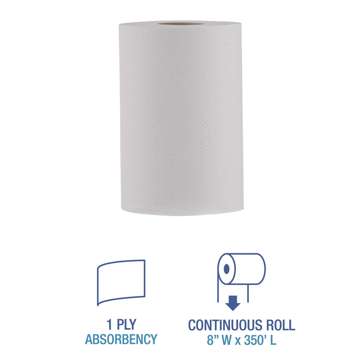 Hardwound Paper Towels, Nonperforated, 1-Ply, 8" x 350 ft, White, 12 Rolls/Carton