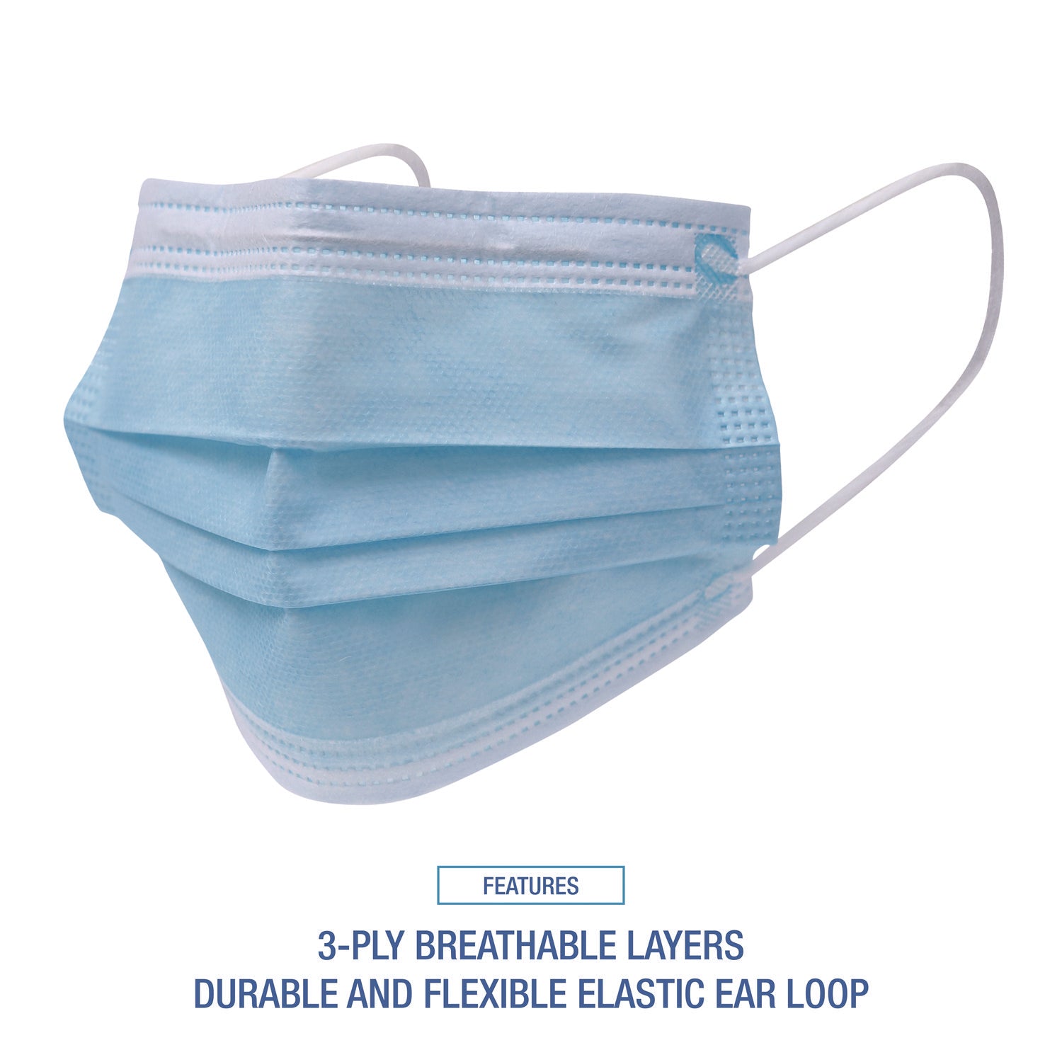 Three-Ply General Use Face Mask, Blue, 50/box