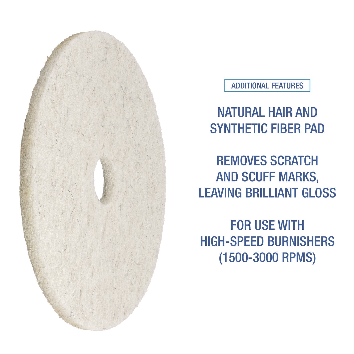 Natural Burnishing Floor Pads, 17" Diameter, White, 5/carton