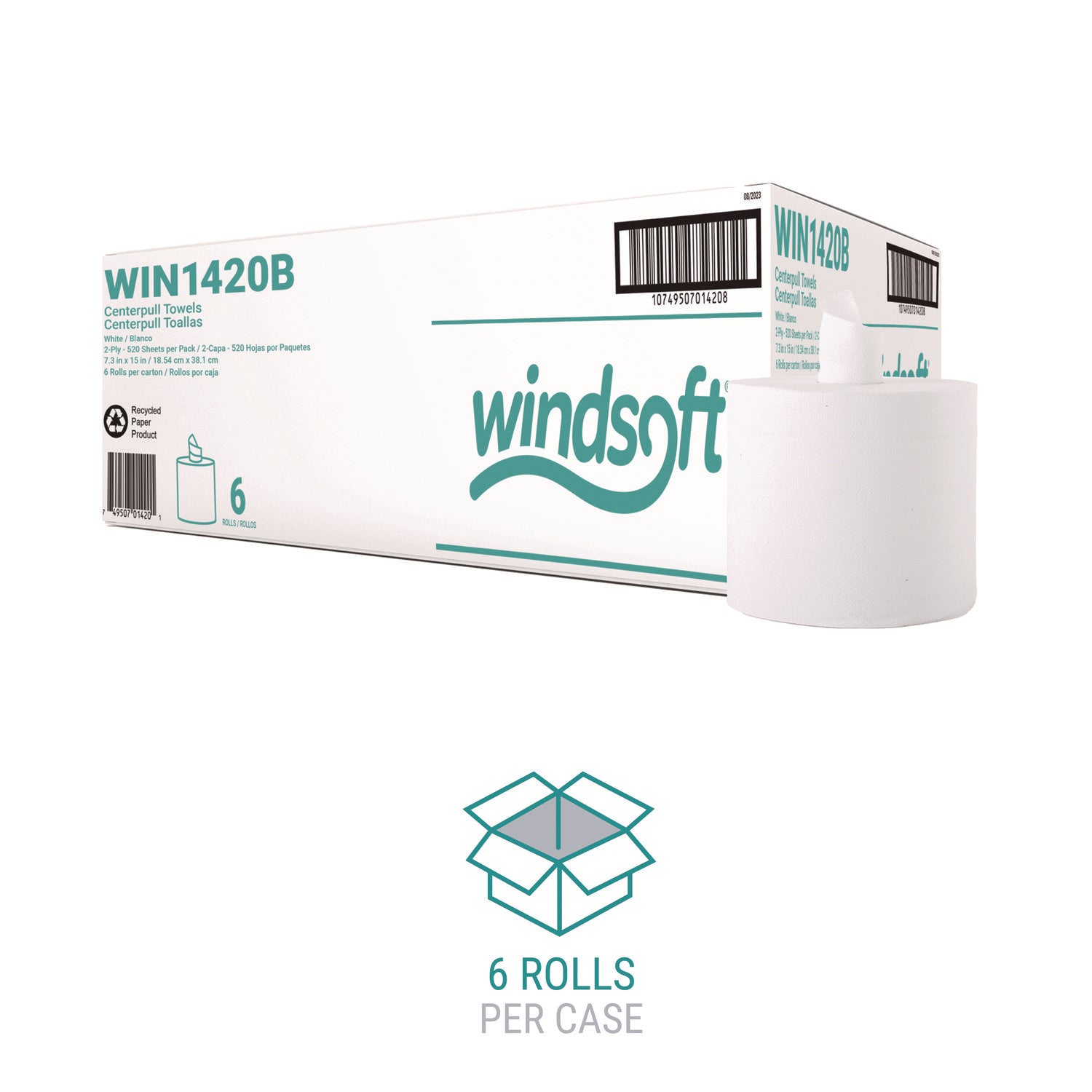 Center-Flow Perforated Paper Towel Roll, 7.3 x 15, White, 6 Rolls/Carton