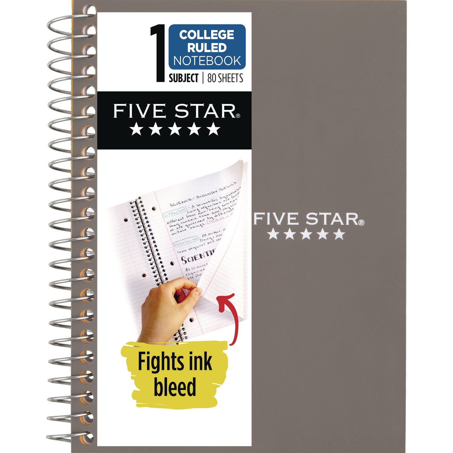 Mead College Ruled Notebook, 1 Subject, 80 Sheets, 4 3/8" x 7", Wire Bound, Assorted Poly/Plastic Cover, Durable, Water Resistant, Perforated, Pocket Divider, Spiral Lock, 1 Each
