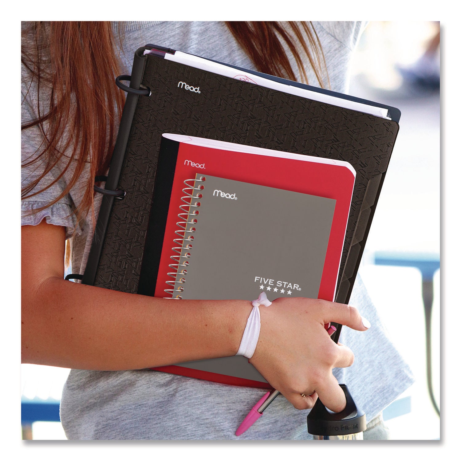 Mead College Ruled Notebook, 1 Subject, 80 Sheets, 4 3/8" x 7", Wire Bound, Assorted Poly/Plastic Cover, Durable, Water Resistant, Perforated, Pocket Divider, Spiral Lock, 1 Each