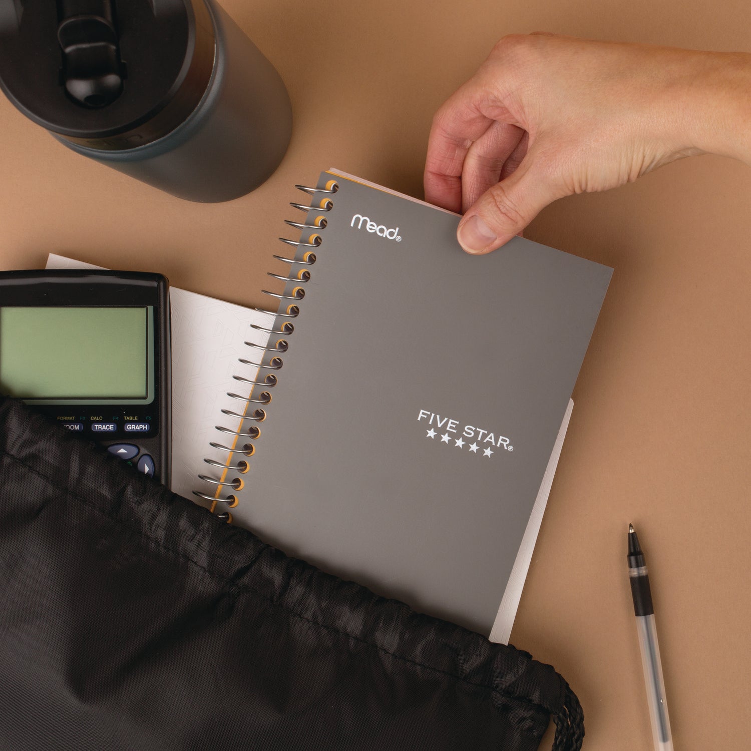 Mead College Ruled Notebook, 1 Subject, 80 Sheets, 4 3/8" x 7", Wire Bound, Assorted Poly/Plastic Cover, Durable, Water Resistant, Perforated, Pocket Divider, Spiral Lock, 1 Each