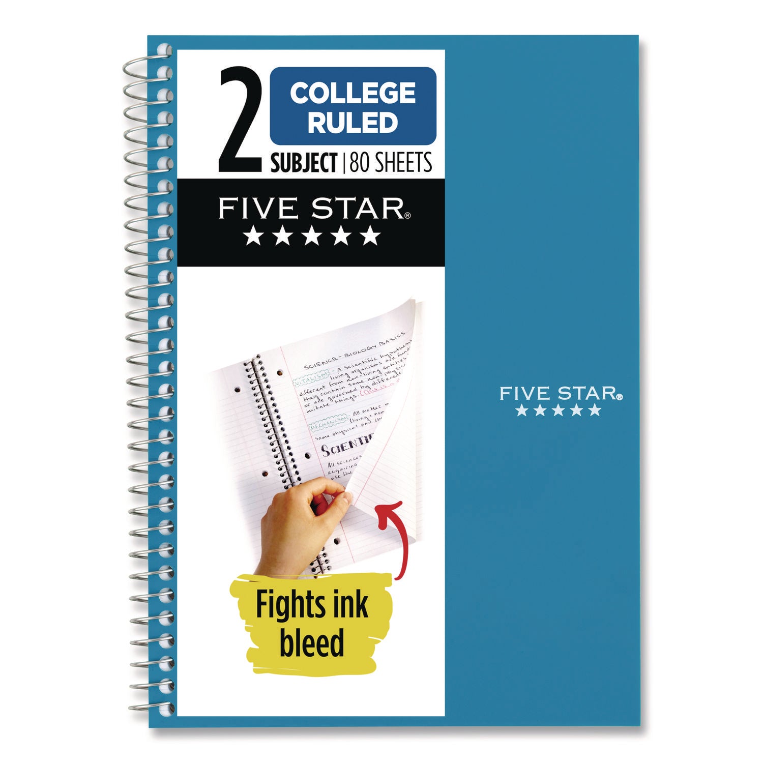Mead College Ruled Notebook, 2 Subjects, 80 Sheets, 6" x 9-1/2", Wire Bound, Assorted Plastic/Poly Cover, Durable, Water Resistant, Pocket Divider, Perforated, Spiral Lock, 1 Each
