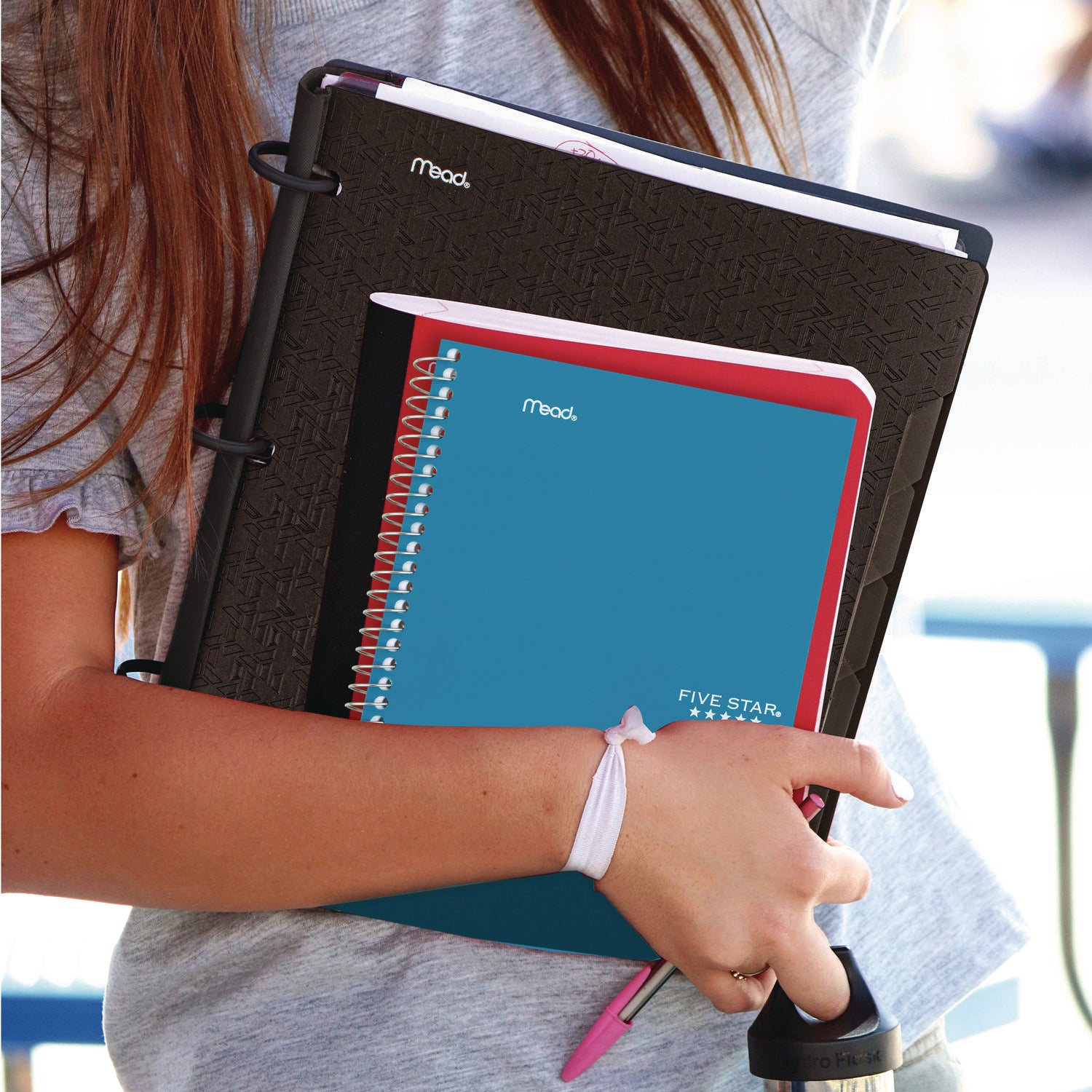 Mead College Ruled Notebook, 2 Subjects, 80 Sheets, 6" x 9-1/2", Wire Bound, Assorted Plastic/Poly Cover, Durable, Water Resistant, Pocket Divider, Perforated, Spiral Lock, 1 Each