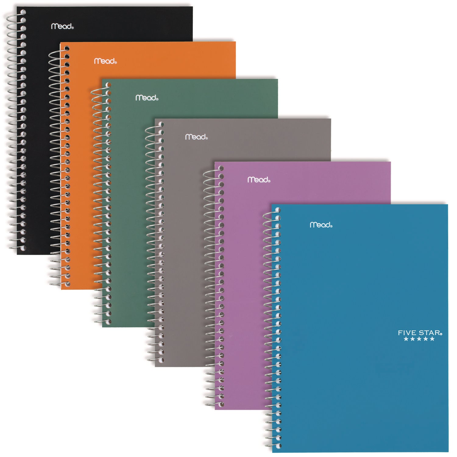 Mead College Ruled Notebook, 2 Subjects, 80 Sheets, 6" x 9-1/2", Wire Bound, Assorted Plastic/Poly Cover, Durable, Water Resistant, Pocket Divider, Perforated, Spiral Lock, 1 Each