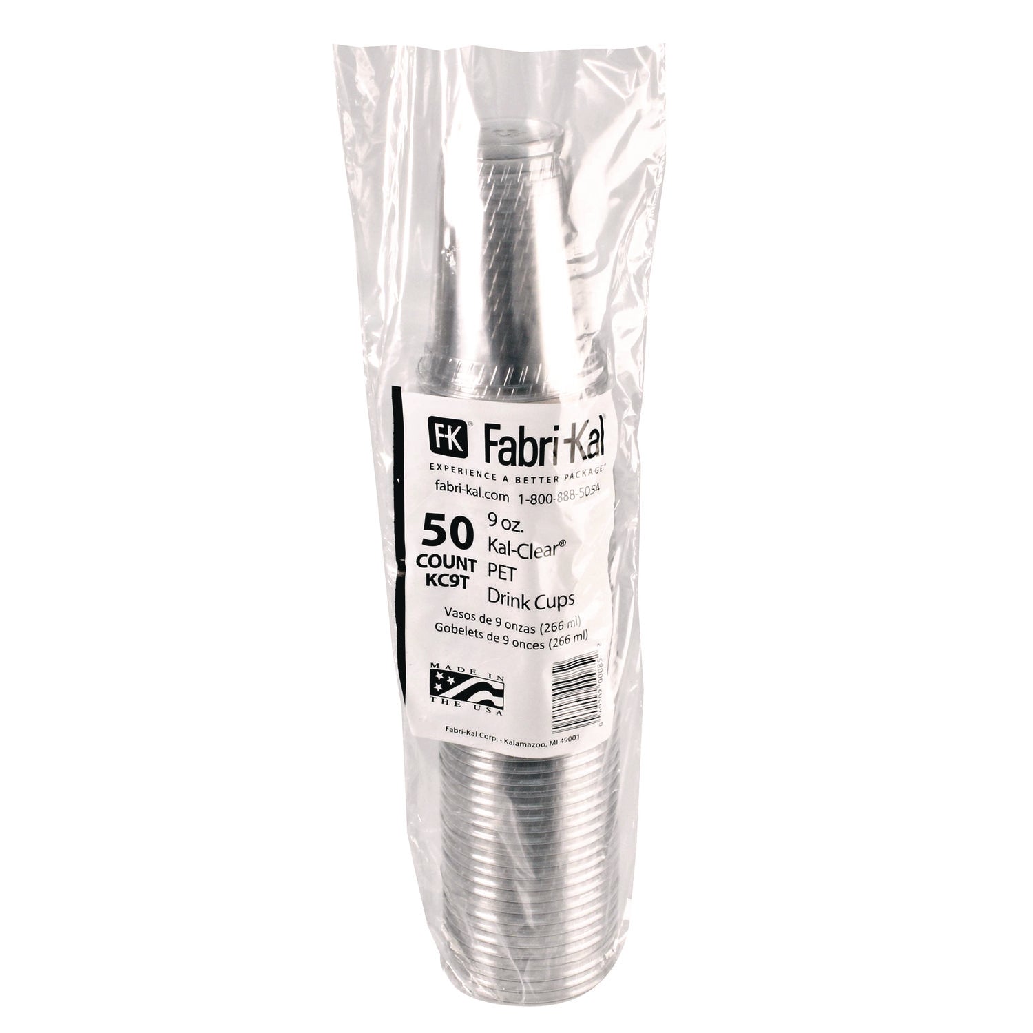 Kal-Clear True PET Cold Drink Cups, 9 oz, Plastic, Clear, 50/Bag, 20 Bags/Carton