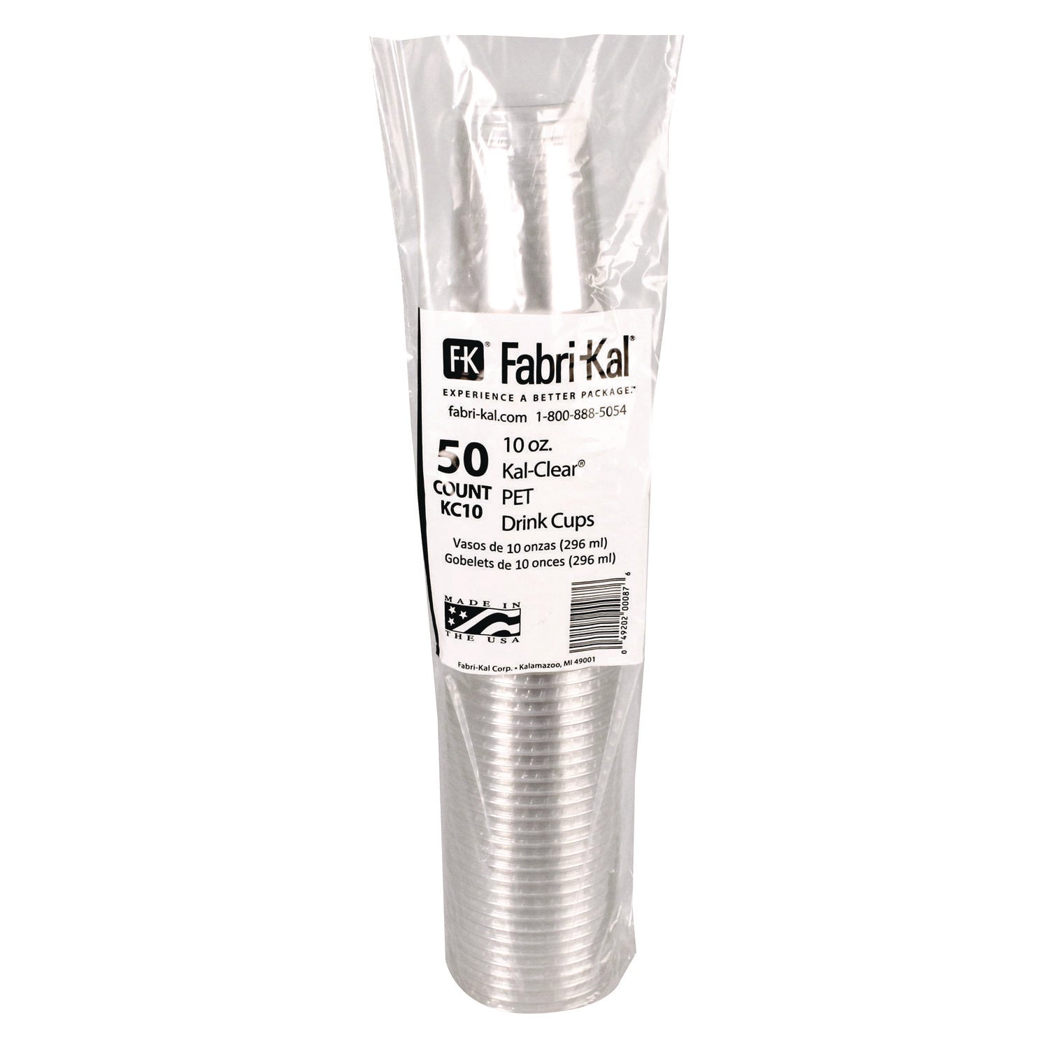 Kal-Clear PET Cold Drink Cups, 10 oz, Plastic, Clear, 50/Bag, 20 Bags/Carton