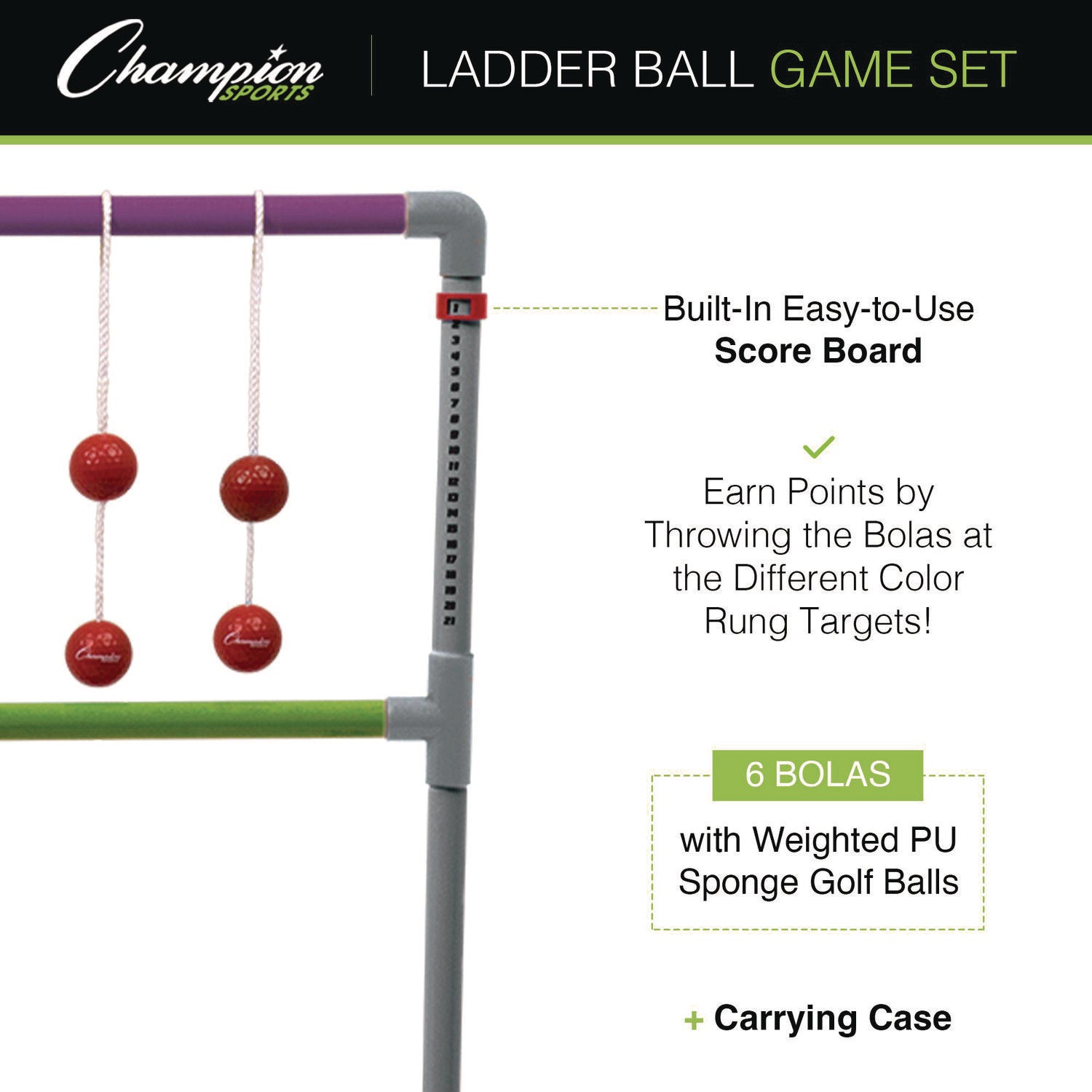 Pro Ladder Golf Game Set, (2) 22" x 37.5" Ladders/Six Bolas/Carry Bag