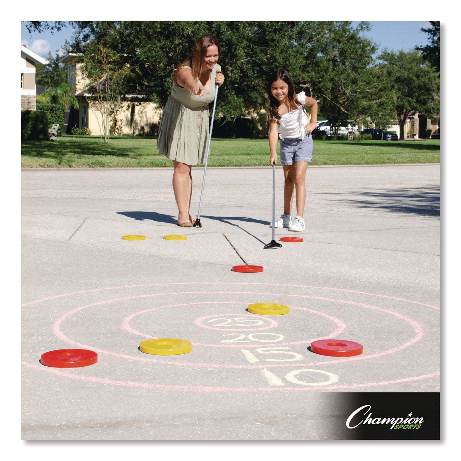Economy Shuffleboard Set, 15-ft Court, Four 51" Cues, Eight Discs