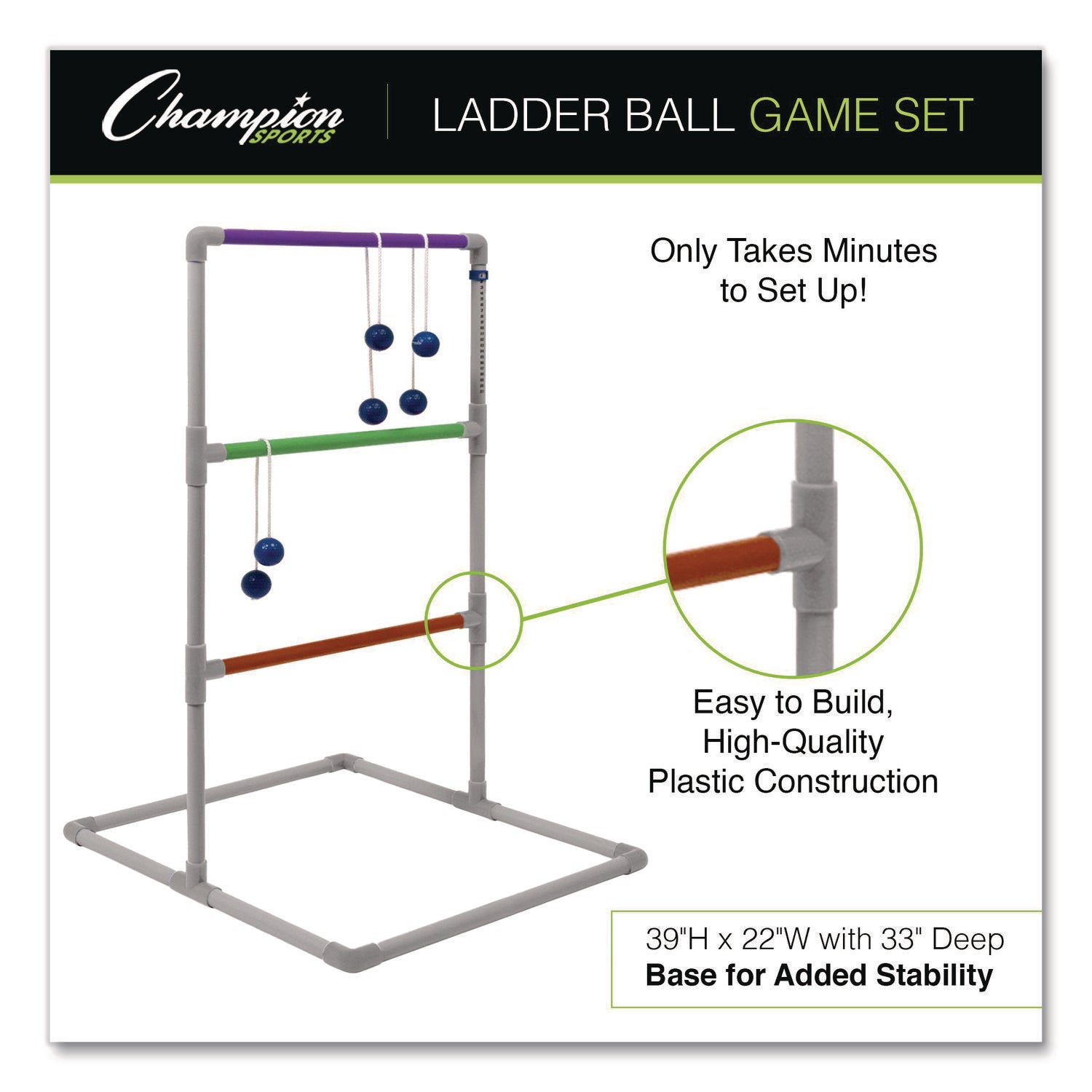 Pro Ladder Golf Game Set, (2) 22" x 37.5" Ladders/Six Bolas/Carry Bag