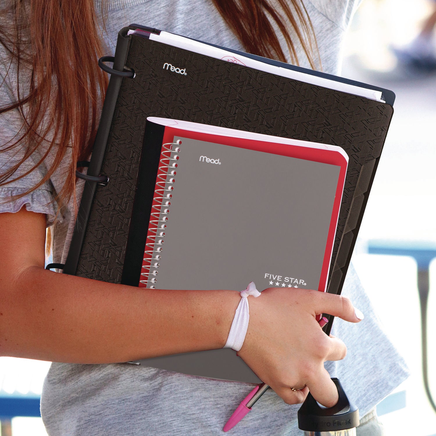 Mead College Ruled Notebook, 5 Subjects, 150 Sheets, 6" x 9.5", Spiral, Assorted Plastic Cover, 1 Each