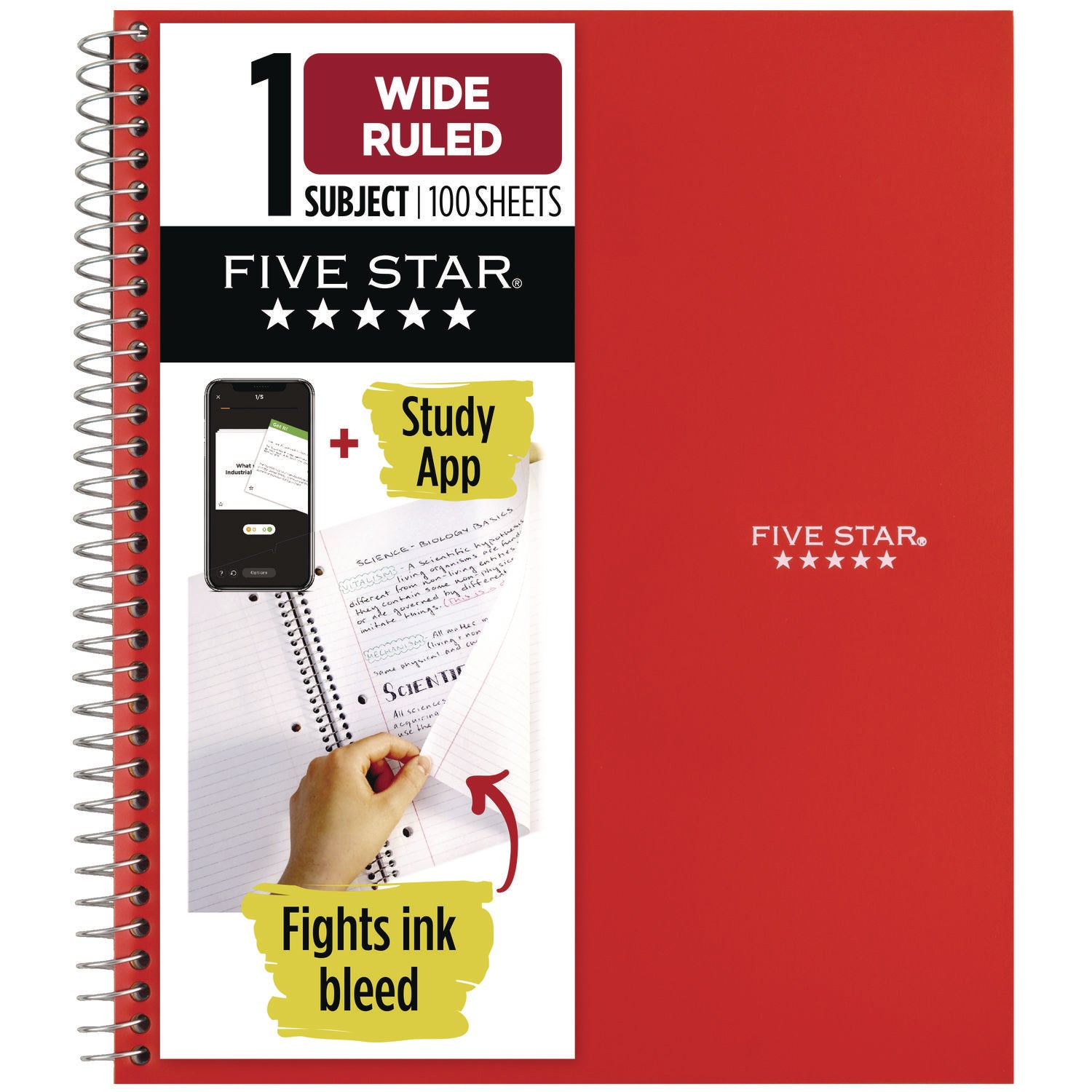 100 Sheets - Wire Bound - Wide Ruled Front Ruling - 8" x 10 1/2" Sheet Size - Assorted Plastic Cover - 1 Each