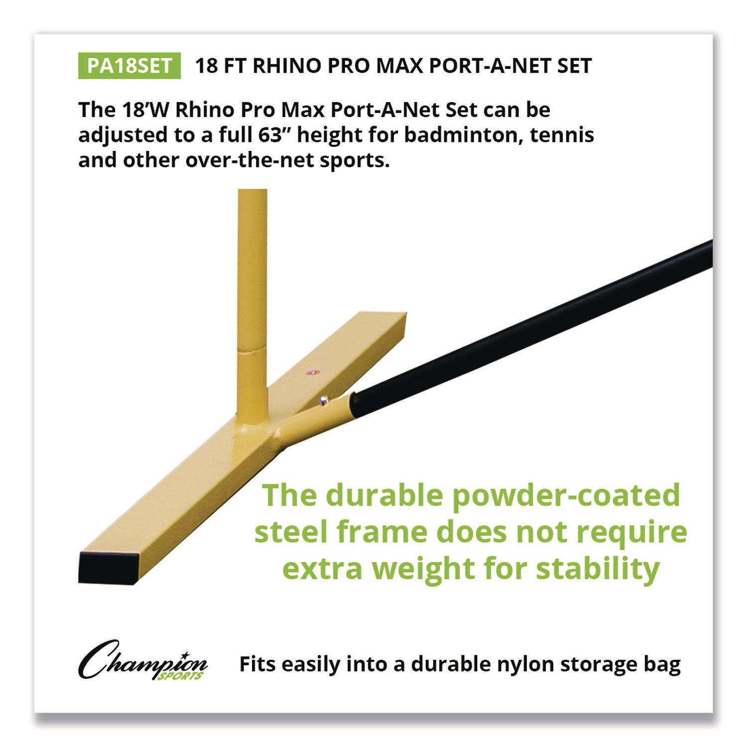 Rhino Port-A-Net Set, 36" to 60" x 18 ft, 1" dia Frame