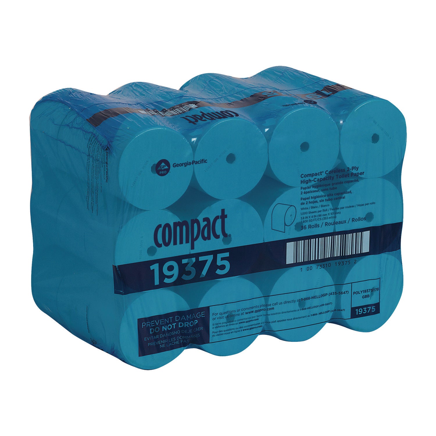 Compact Coreless Recycled Toilet Paper - 2 Ply - 4.05" Width x 3.85" Length - 1000 Sheets/Roll - White - 36 / Carton