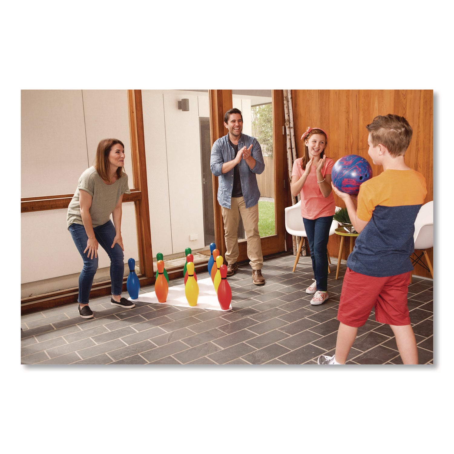 Plastic Bowling Pin Set, Assorted Colors, 10/Set