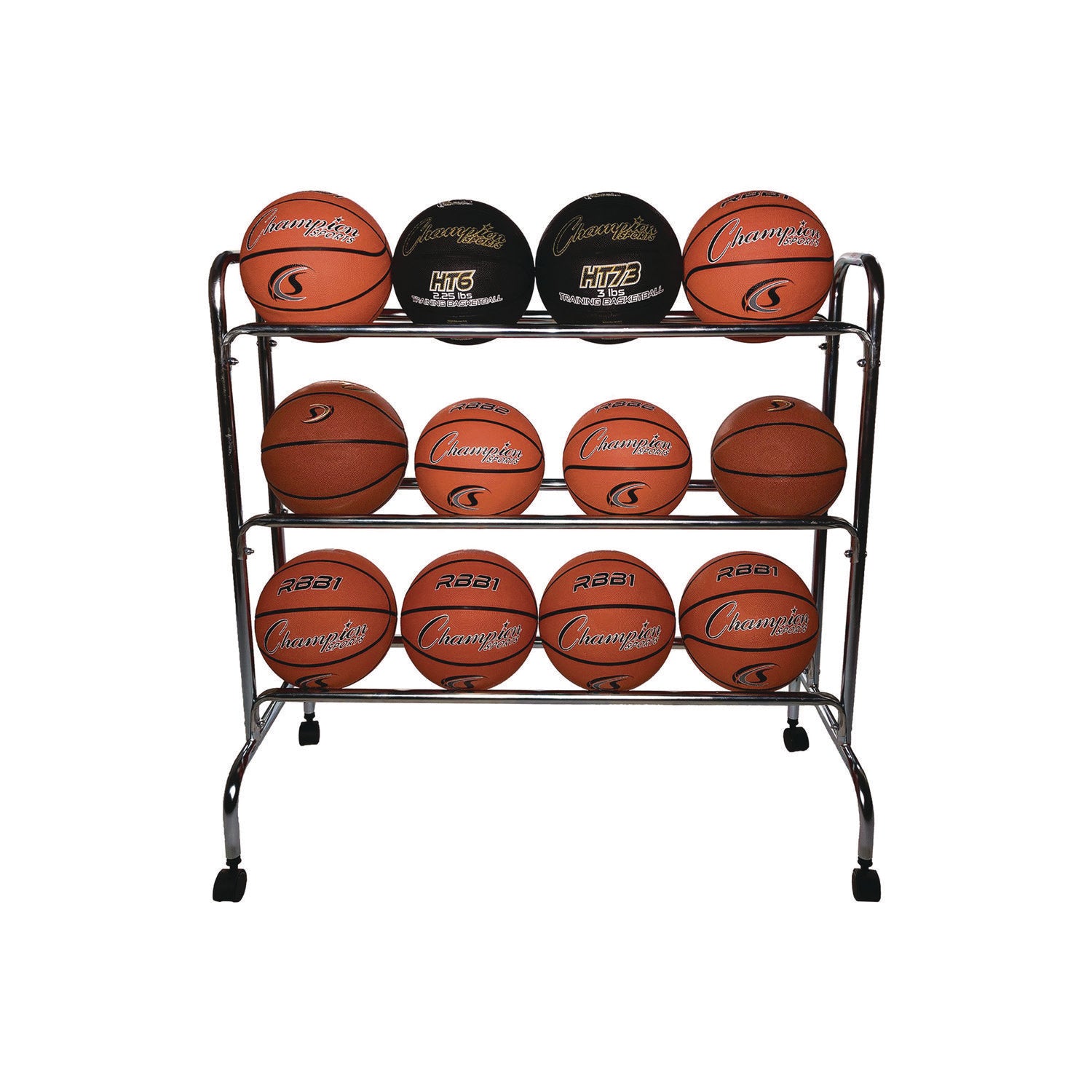 Powder-Coated Ball Cart, Metal, 132 lb Capacity, 17 x 41 x 41, Silver