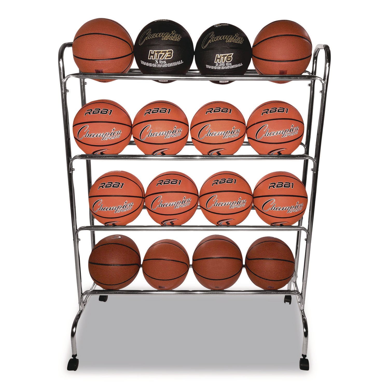 Powder-Coated Ball Cart, Metal, 132 lb Capacity, 17 x 41 x 53, Silver