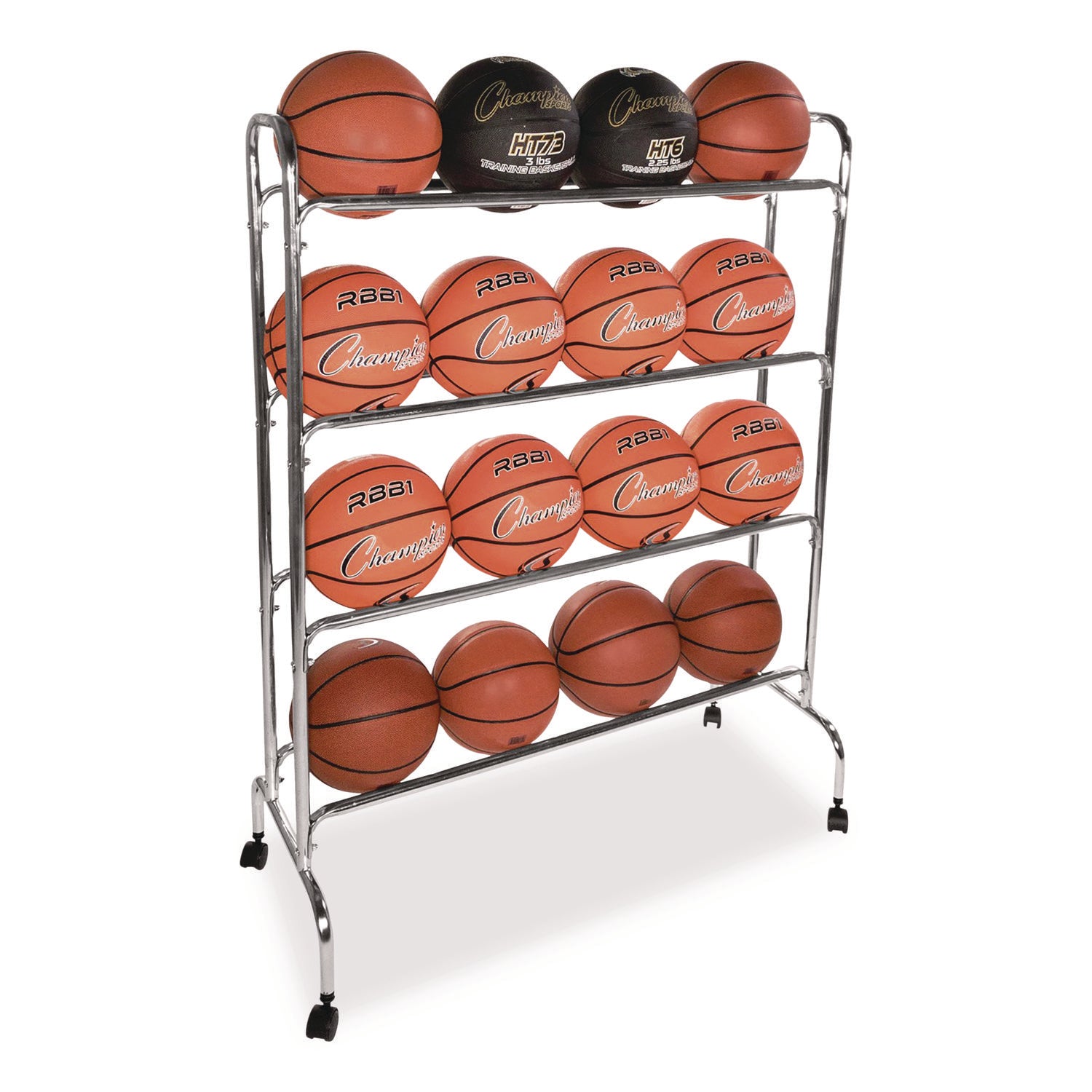 Powder-Coated Ball Cart, Metal, 132 lb Capacity, 17 x 41 x 53, Silver