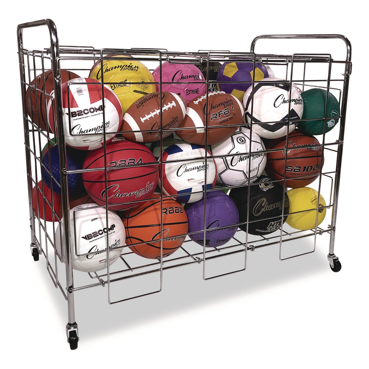 Portable Ball Locker, Metal, 176 lb Capacity, 24 x 41 x 36, Chrome