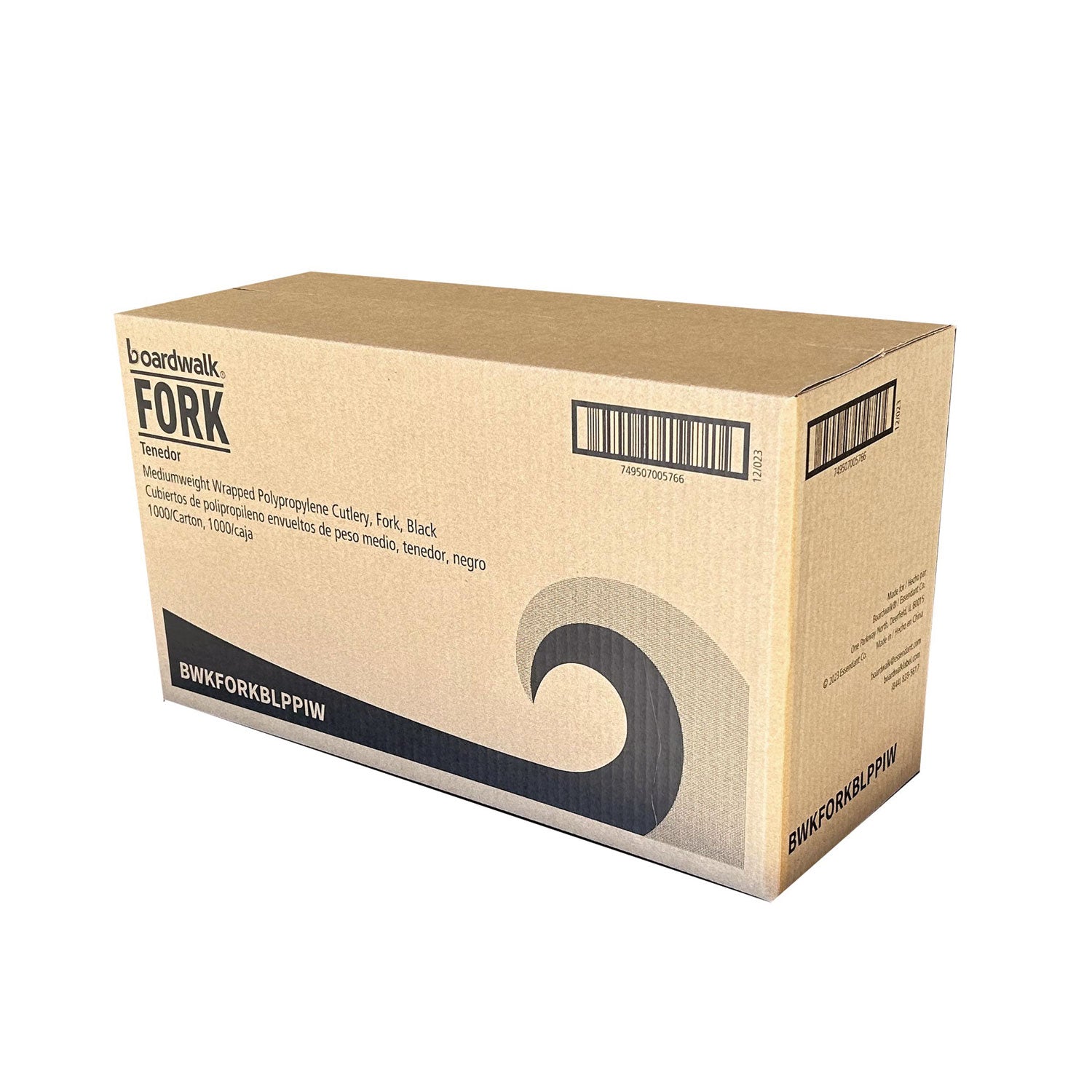 Mediumweight Wrapped Polypropylene Cutlery, Fork, Plastic, Black, 1,000/Carton