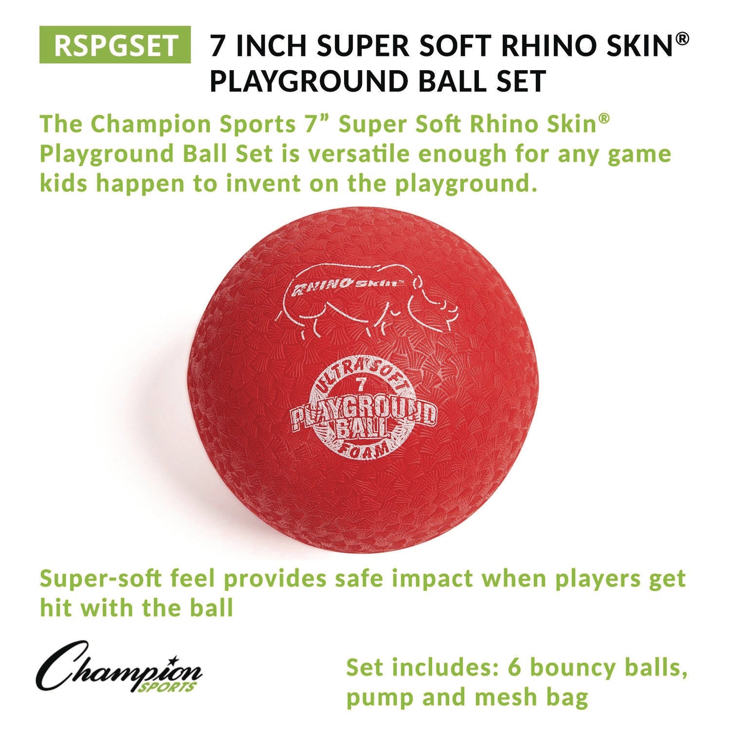 Rhino Soft Playground Ball Set, 8.5" Diameter, Assorted Colors, 6/Set