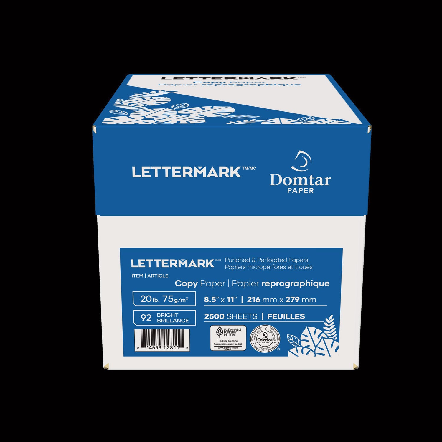 Lettermark Punched & Perforated Paper, 8.5" x 11", 20 lb, 92 Brightness, White, Micro Perforated 3-1/2" from Bottom, ColorLok, Acid-Free, 2500 Sheets (500/Ream, 5/Carton)