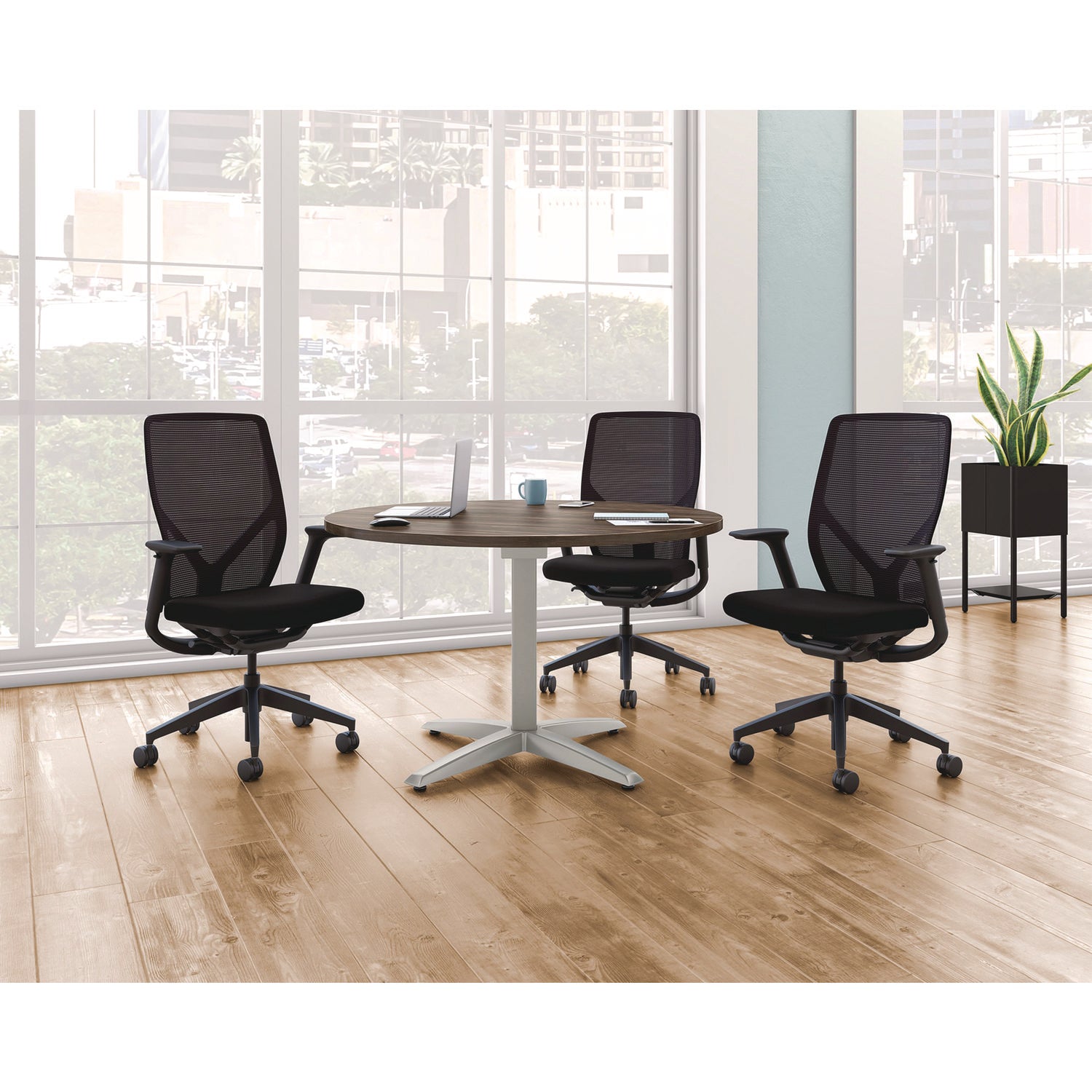 HON Flexion Task Chair, Black Fabric Seat, Black Mesh Back, Adjustable Arms, 5-Star Base, 1 Each