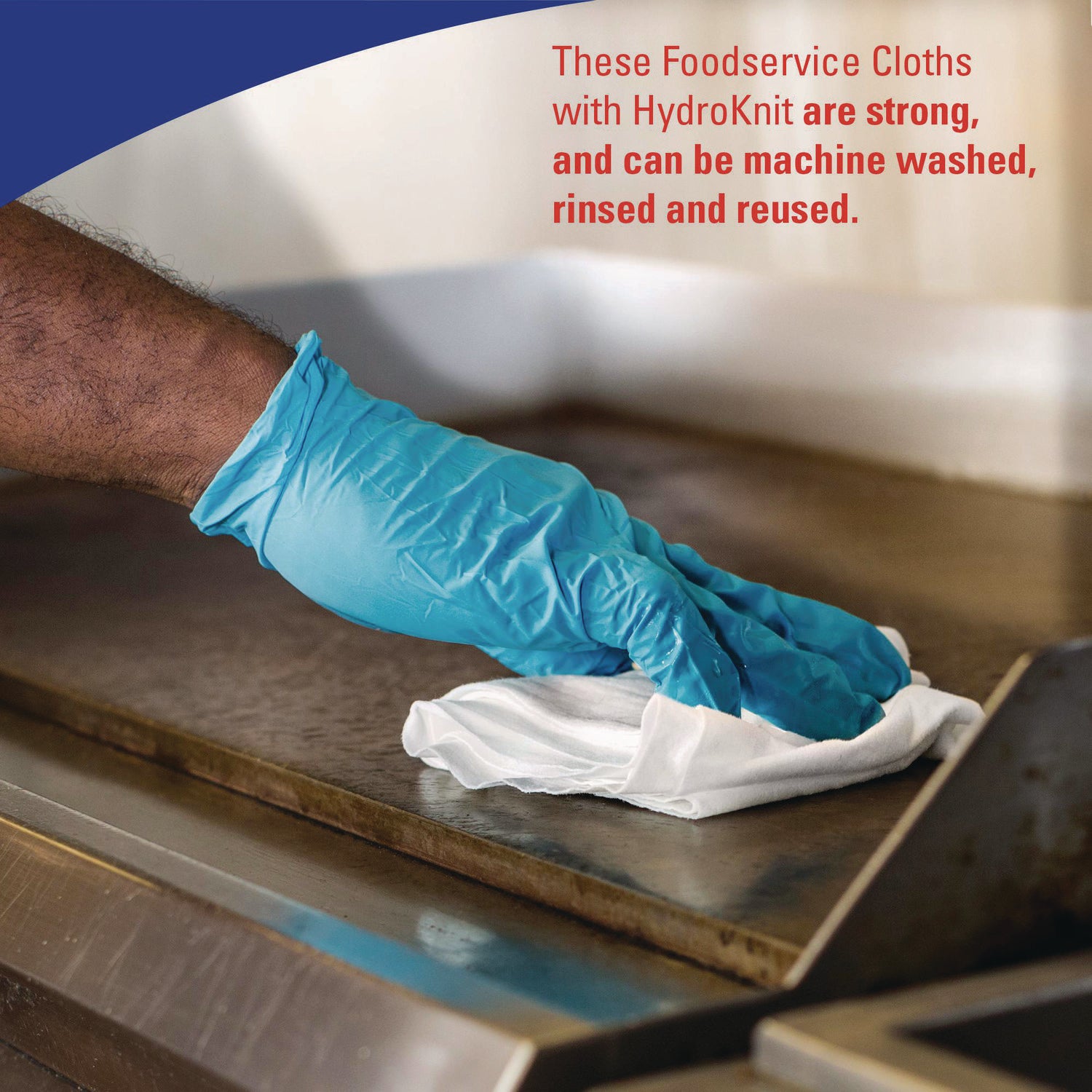 Wypall Critical Clean Foodservice Cloths, Quarter-fold, 12.50" x 23.50", White, Hydroknit, 1 Carton