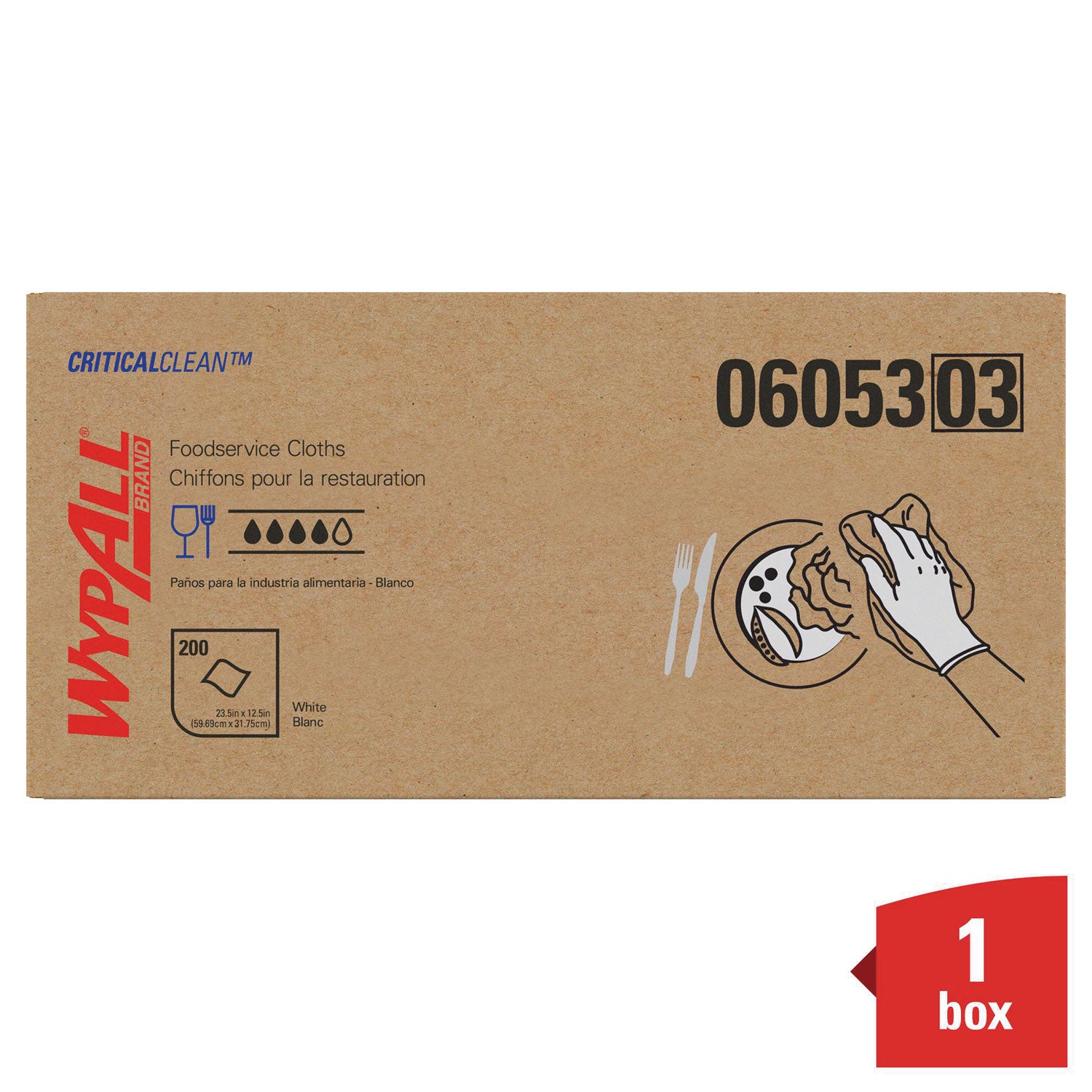 Wypall Critical Clean Foodservice Cloths, Quarter-fold, 12.50" x 23.50", White, Hydroknit, 1 Carton