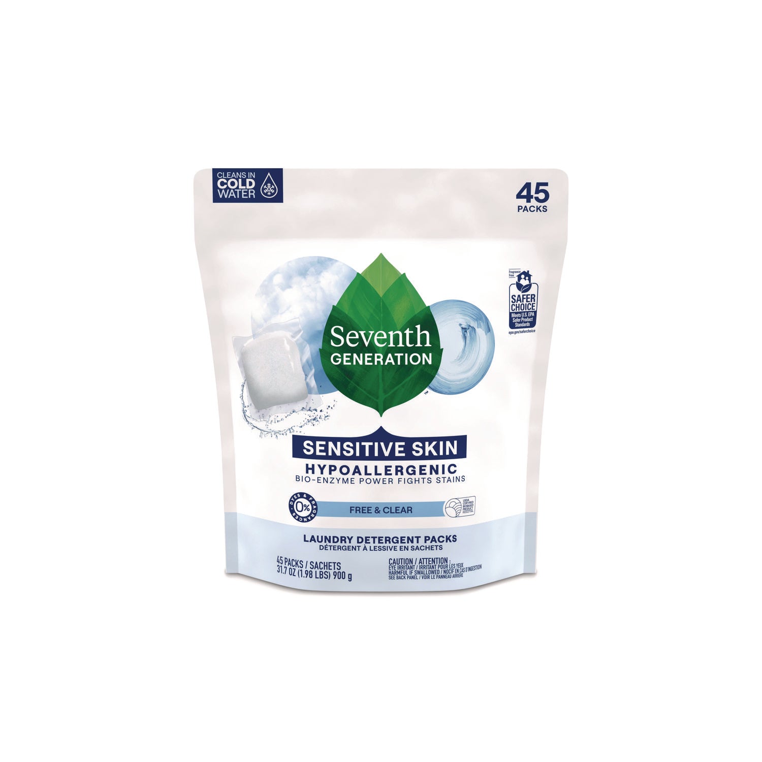 Seventh Generation Laundry Detergent, Free & Clear Scent, Non-toxic, Hypoallergenic, Unscented, Bio-based, Gluten-free, White, 1 Pack