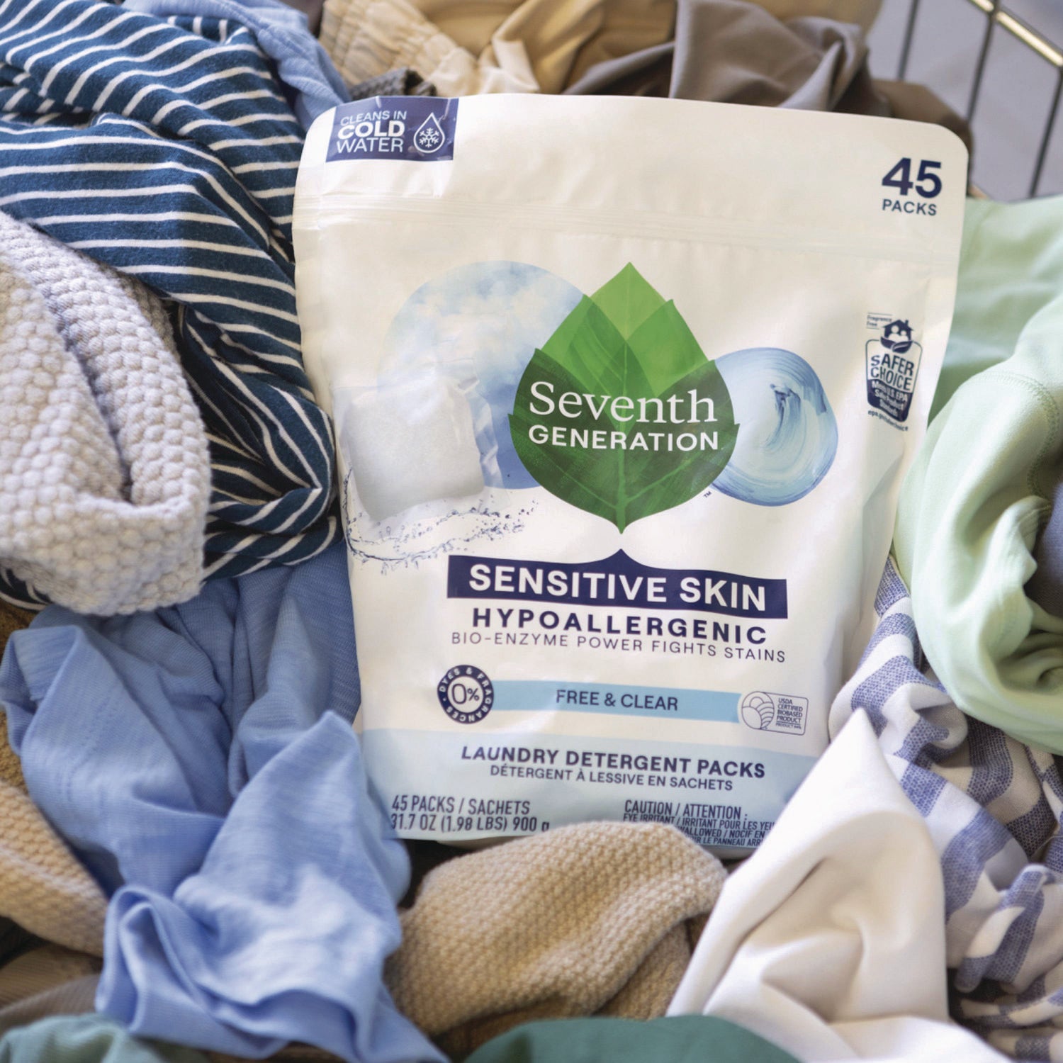 Seventh Generation Laundry Detergent, Free & Clear Scent, Non-toxic, Hypoallergenic, Unscented, Bio-based, Gluten-free, White, 1 Pack