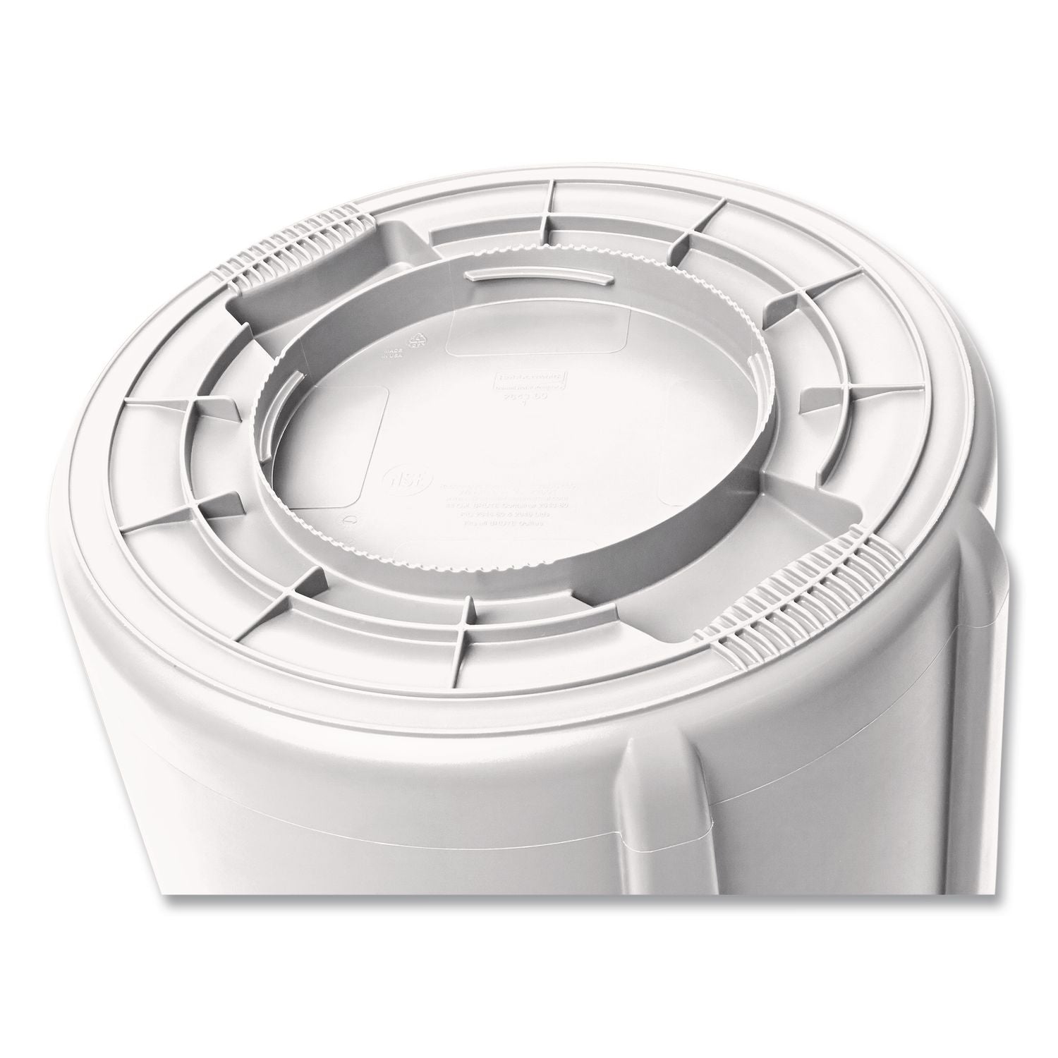 Vented Round Brute Container, 10 gal, Plastic, White