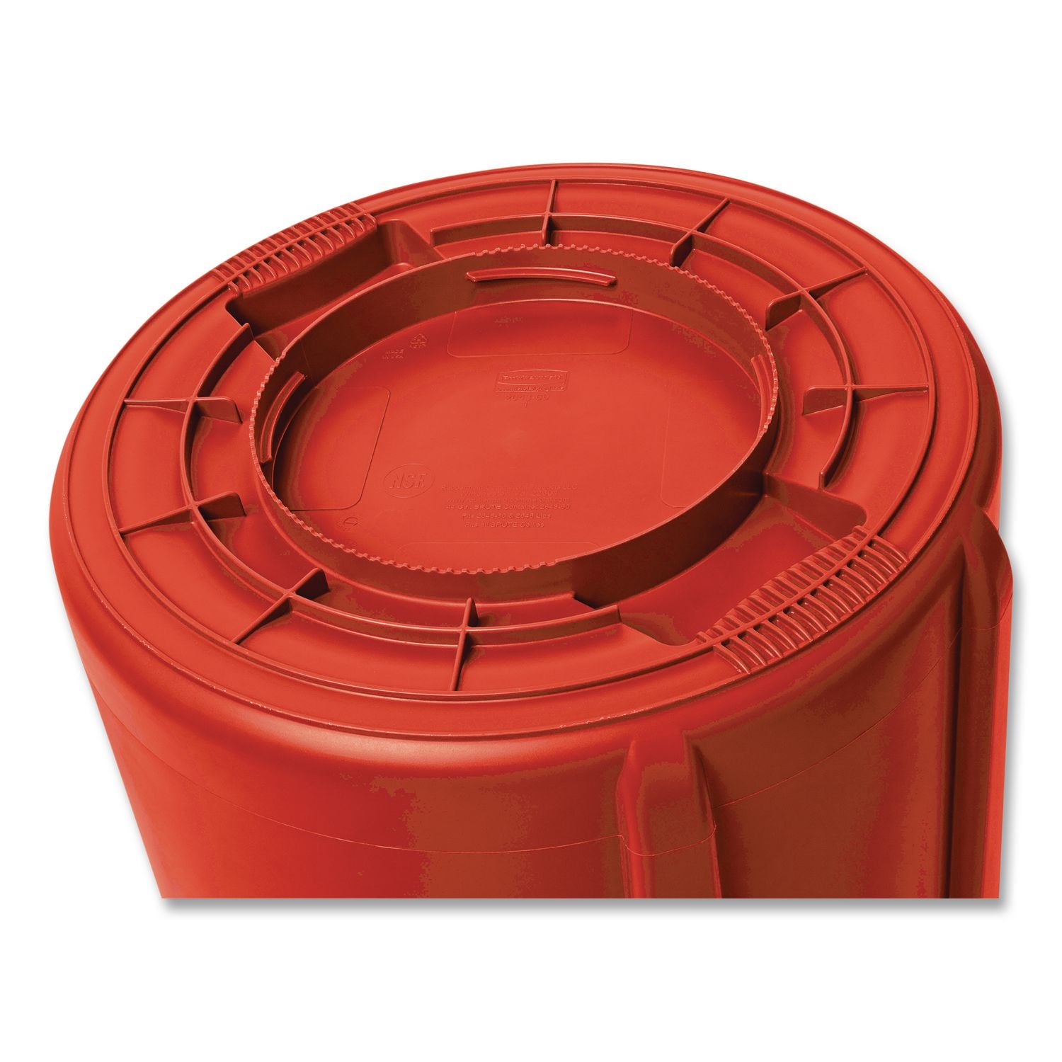 Vented Round Brute Container, 10 gal, Plastic, Red, 6/Carton