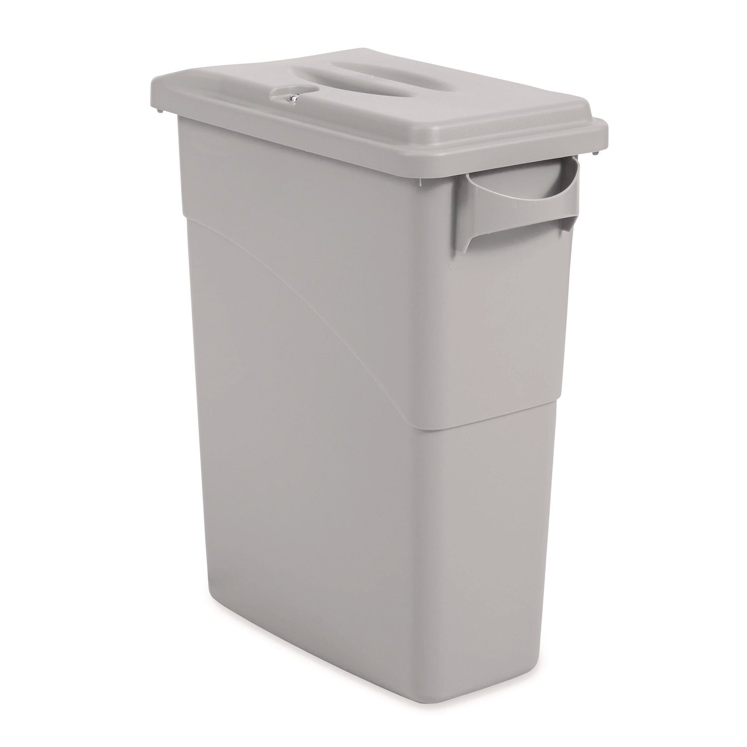 Rubbermaid Commercial Slim Jim Confidential Document Container w/Lid - 23 gal Capacity - Lid Locked - 30" Height x 10.6" Width x 20.1" Depth - Gray - 1 Each