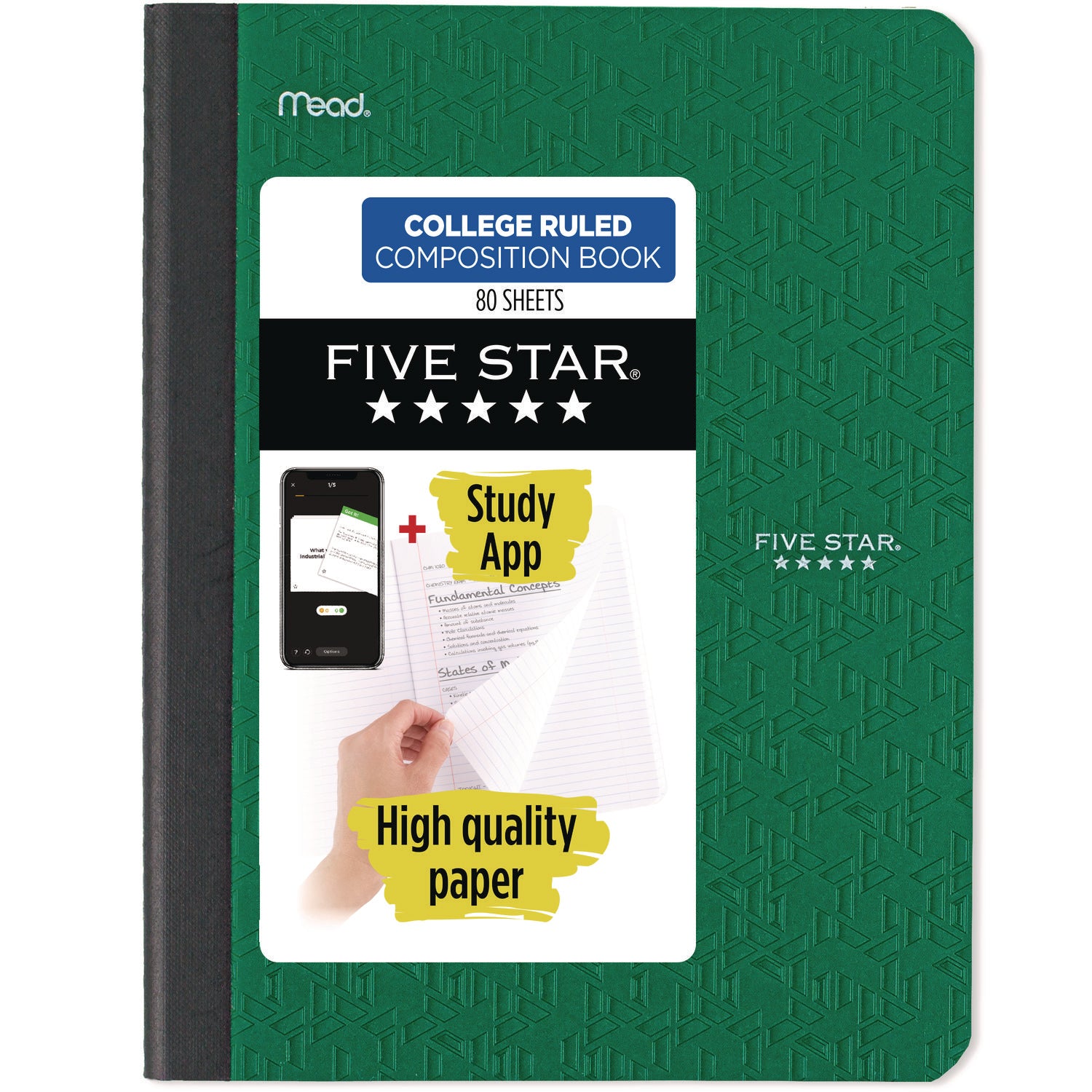 Mead College-Ruled Composition Book, 80 Sheets, 9 3/4" x 7 1/2", Sewn Binding, Assorted Plastic Cover, 1 Each