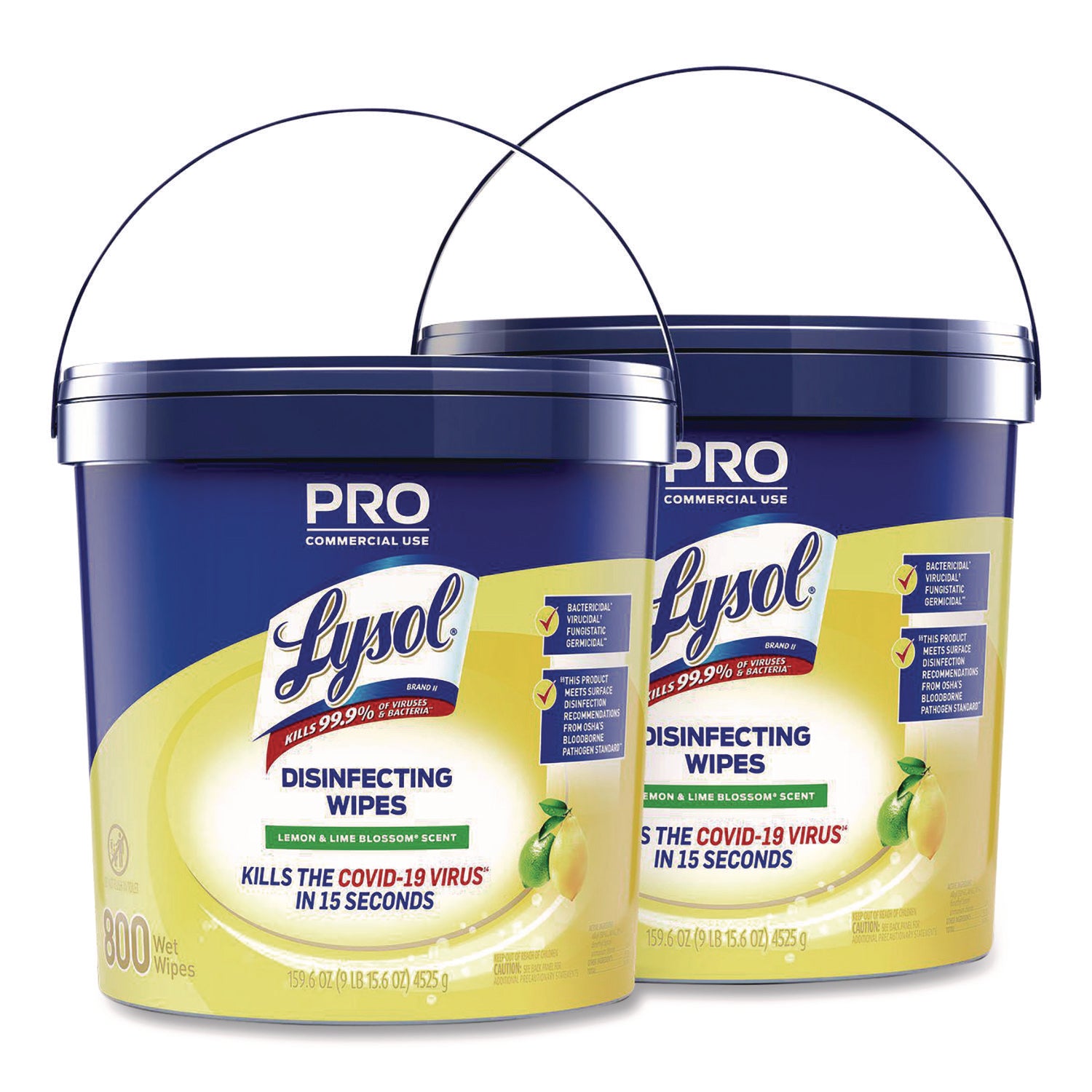 Lysol Disinfecting Wipe Bucket, Lemon & Lime Blossom Scent, Pre-moistened, White, 800 Wipes per Bucket, 2 Buckets per Carton