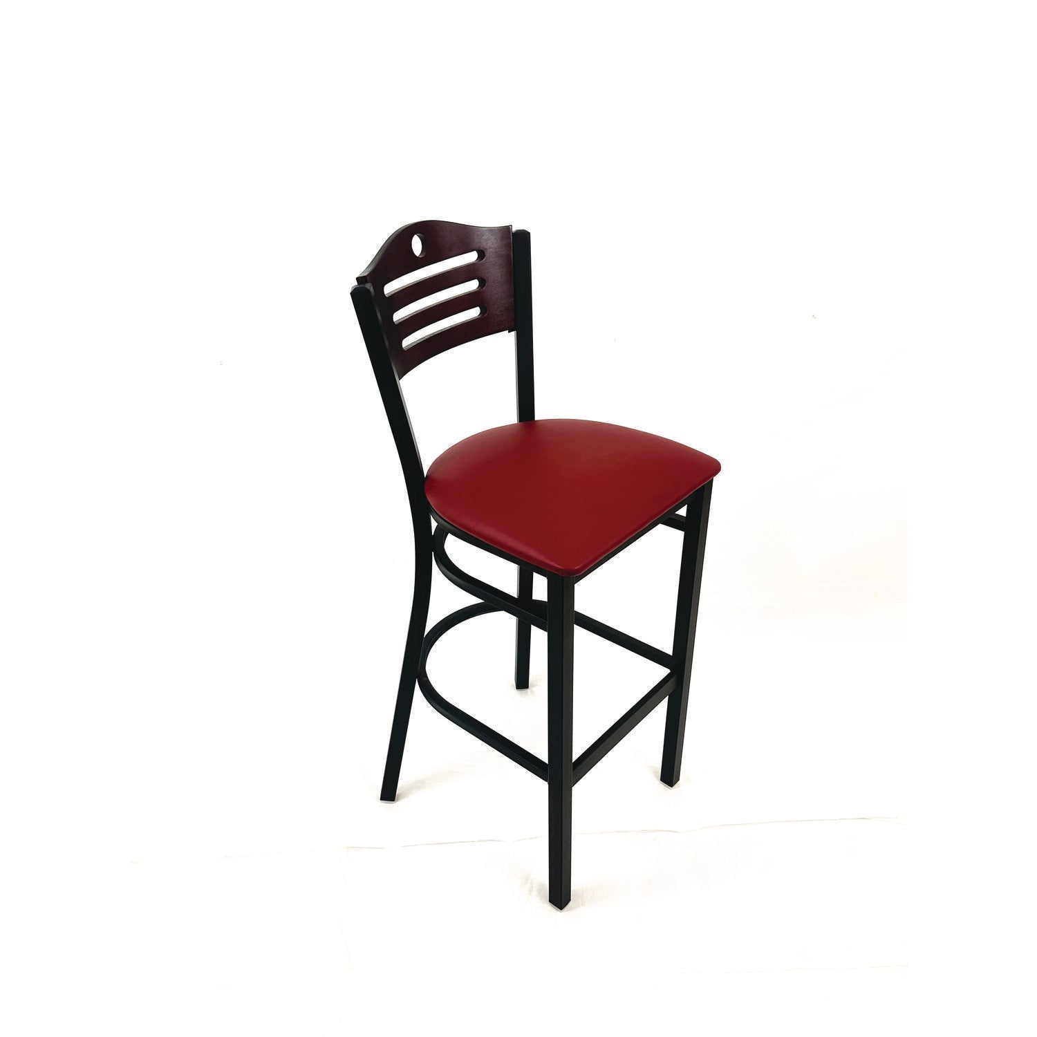 Eagle Series Barstool, Supports Up to 300 lb, 28.5" Seat Height, Burgundy Seat, Dark Mahogany Back, Black Base