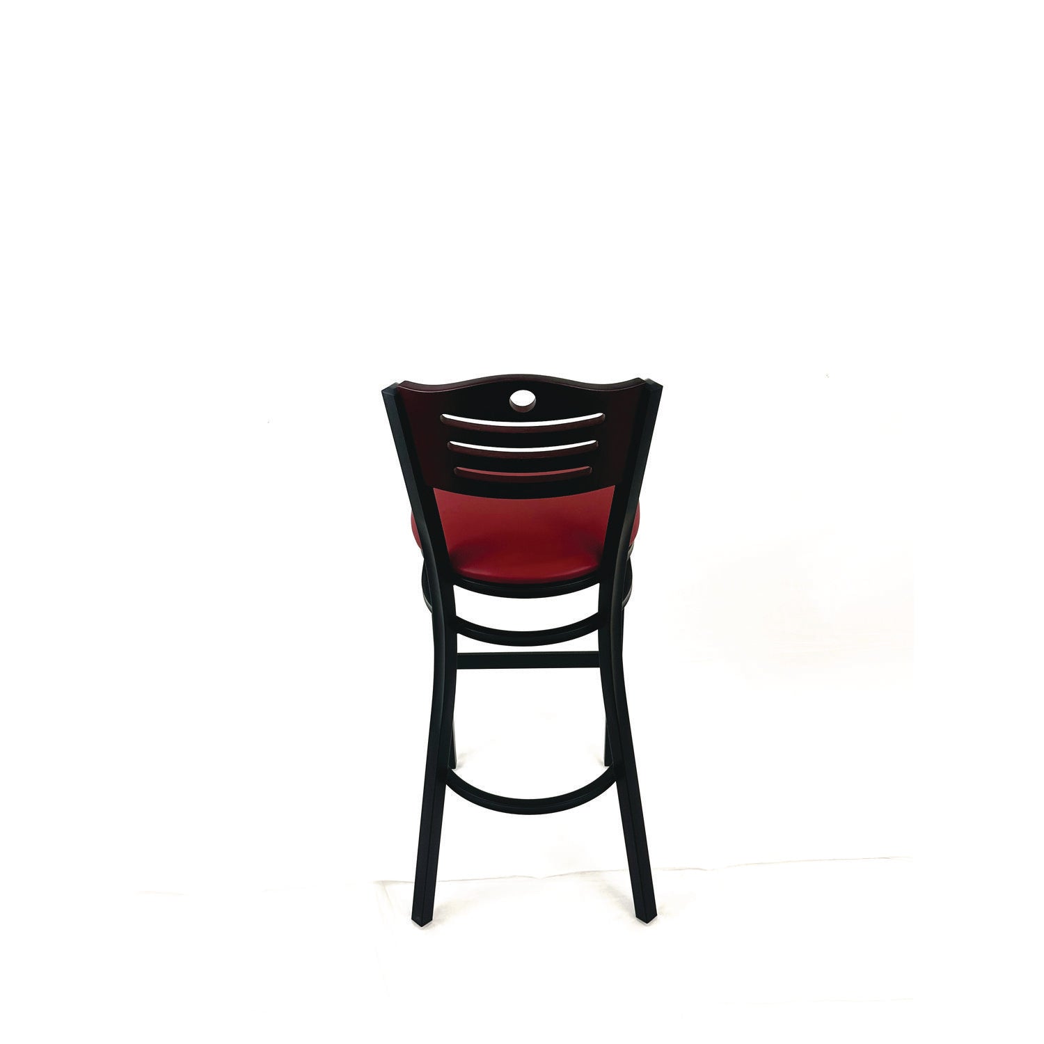 Eagle Series Barstool, Supports Up to 300 lb, 28.5" Seat Height, Burgundy Seat, Dark Mahogany Back, Black Base