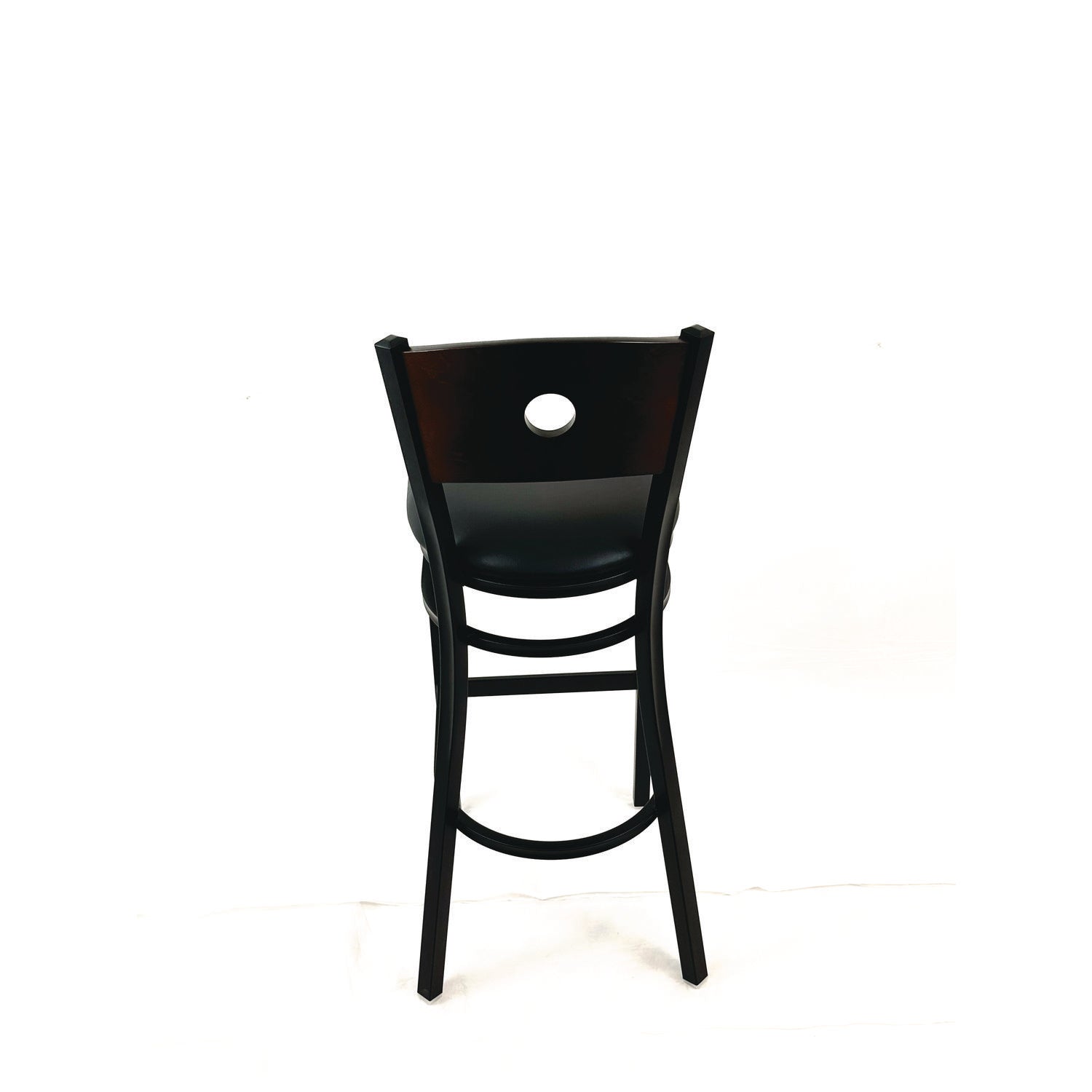 Circle Series Barstool, Supports Up to 300 lb, 28.5" Seat Height, Black Seat, Dark Walnut Back, Black Base