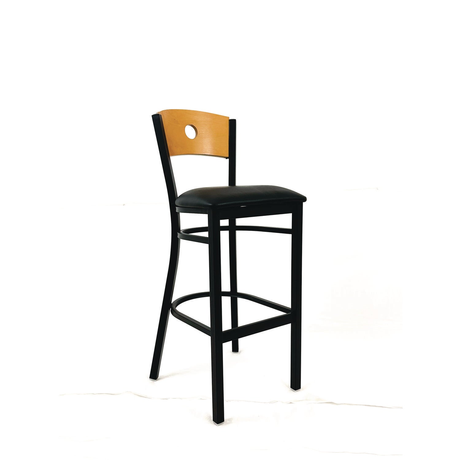 Circle Series Barstool, Supports Up to 300 lb, 28.5" Seat Height, Black Seat, Natural Back, Black Base