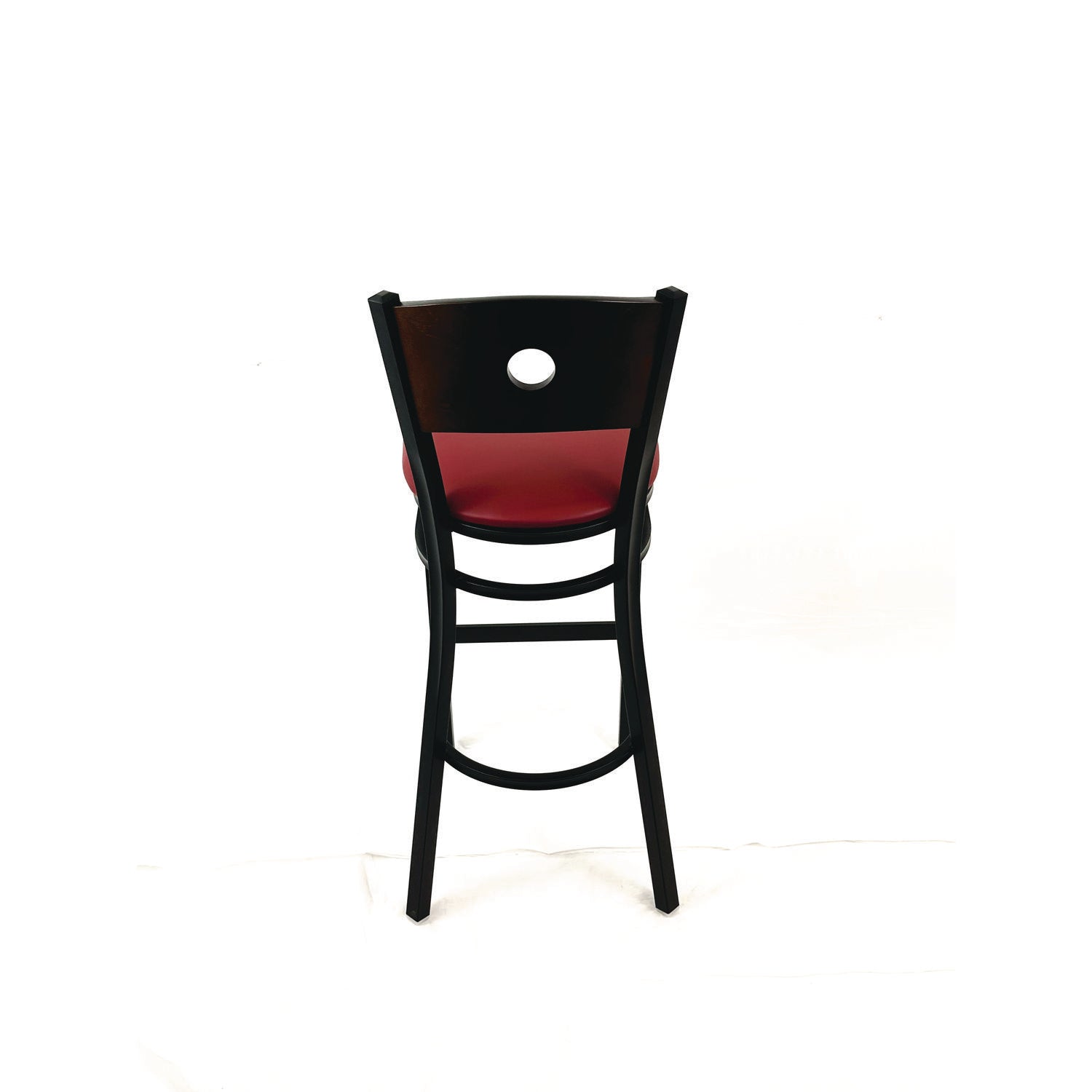 Circle Series Barstool, Supports Up to 300 lb, 28.5" Seat Height, Burgundy Seat, Dark Walnut Back, Black Base