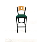 Circle Series Barstool, Supports Up to 300 lb, 28.5" Seat Height, Green Seat, Natural Back, Black Base