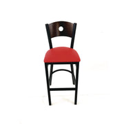 Circle Series Barstool, Supports Up to 300 lb, 28.5" Seat Height, Red Seat, Dark Walnut Back, Black Base