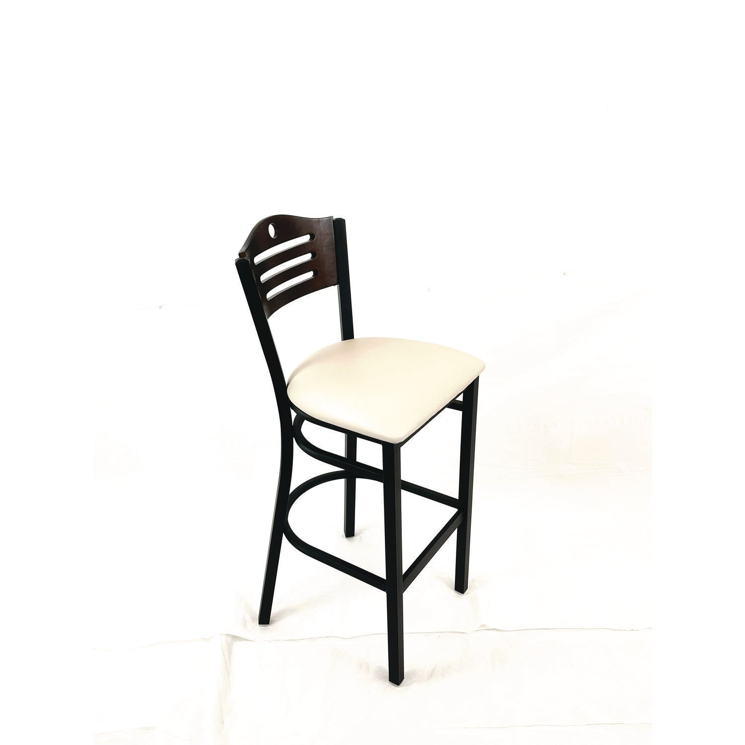 Eagle Series Barstool, Supports Up to 300 lb, 28.5" Seat Height, Cream Seat, Dark Walnut Back, Black Base