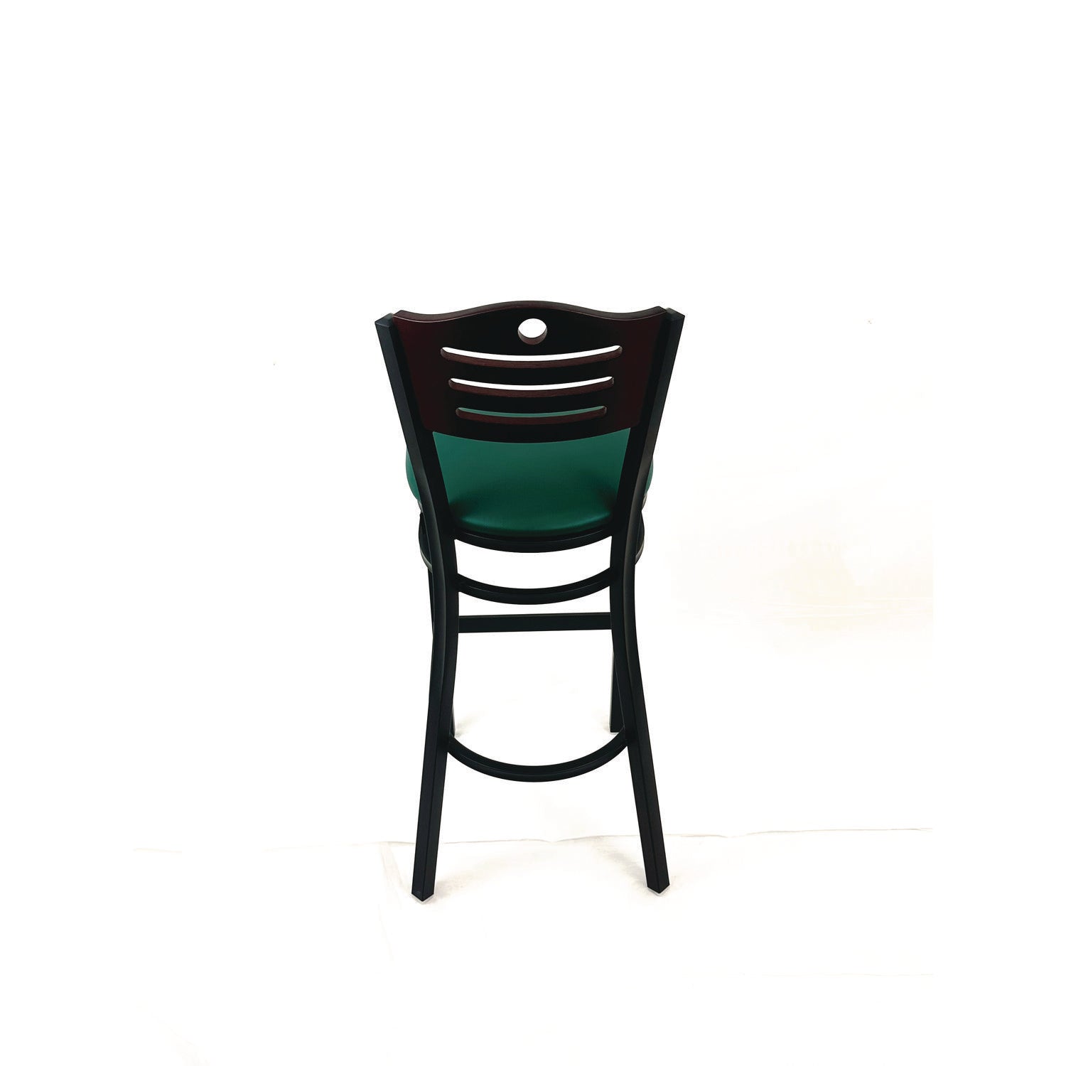 Eagle Series Barstool, Supports Up to 300 lb, 28.5" Seat Height, Green Seat, Dark Mahogany Back, Black Base